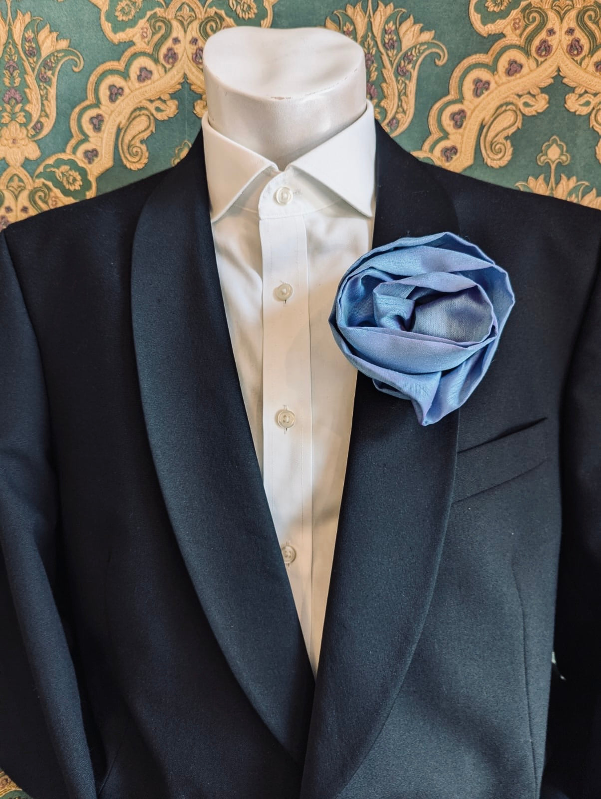 Broochella Isabella Rossellini Men's flower brooch pin handmade silk designer luxury Powder Blue