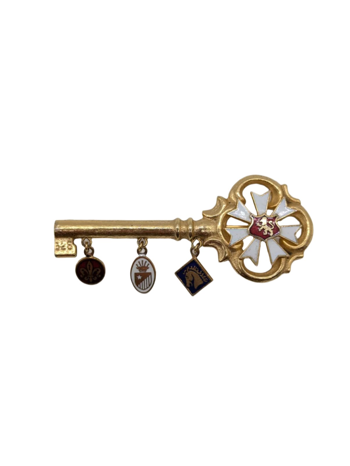 Broochellla Men's Knights' Key tie clip vintage gold tone metal enamel designer luxury