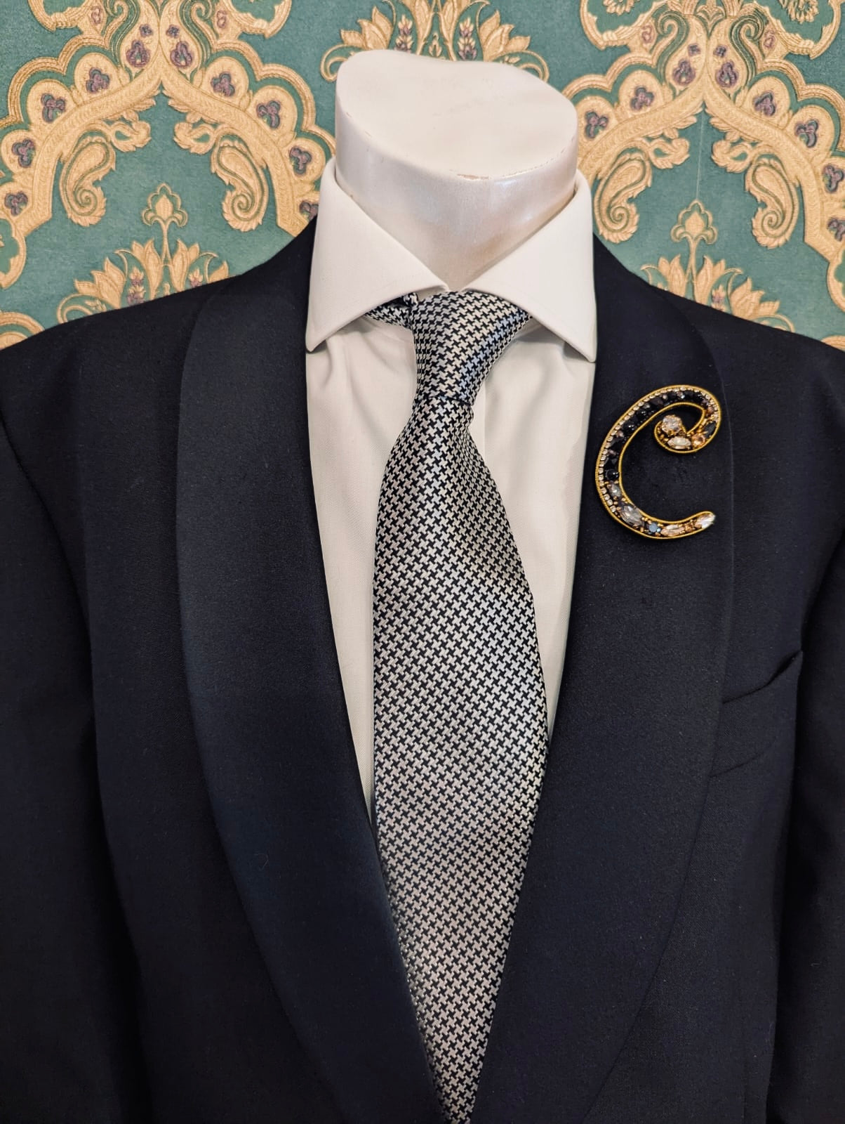 Broochella Men's Initial Alphabet brooch pin gold black hand beaded sequin crystal handmade designer luxury C