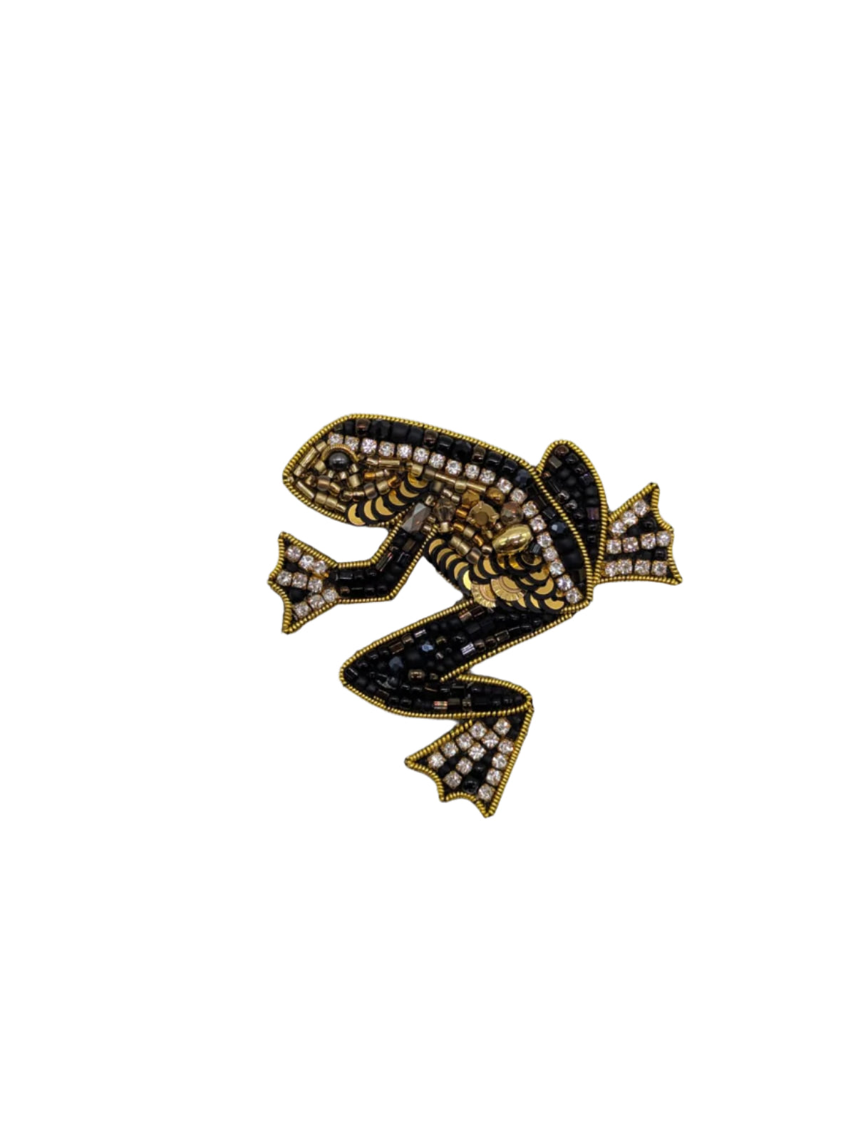 Broochella Men's Frog brooch pin gold black hand beaded sequin handmade designer luxury