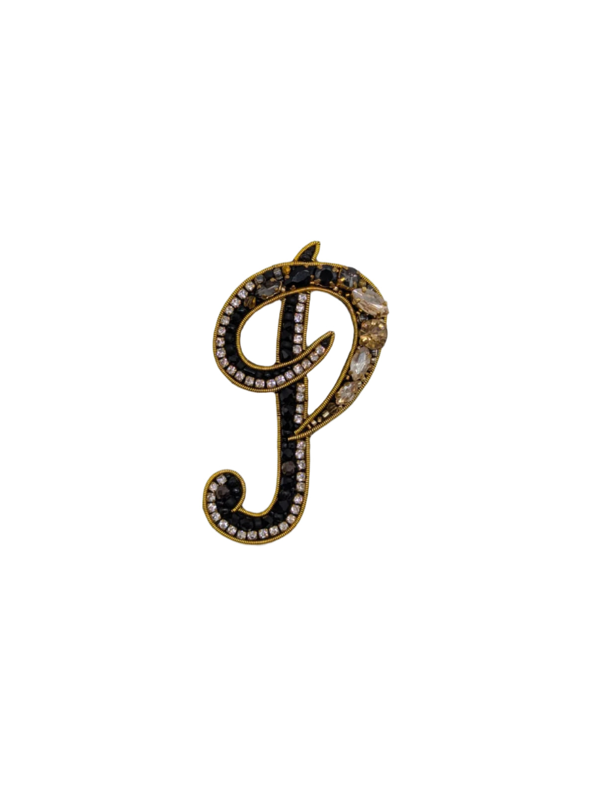 Broochella Men's Initial Alphabet brooch pin gold black hand beaded sequin crystal handmade designer luxury P
