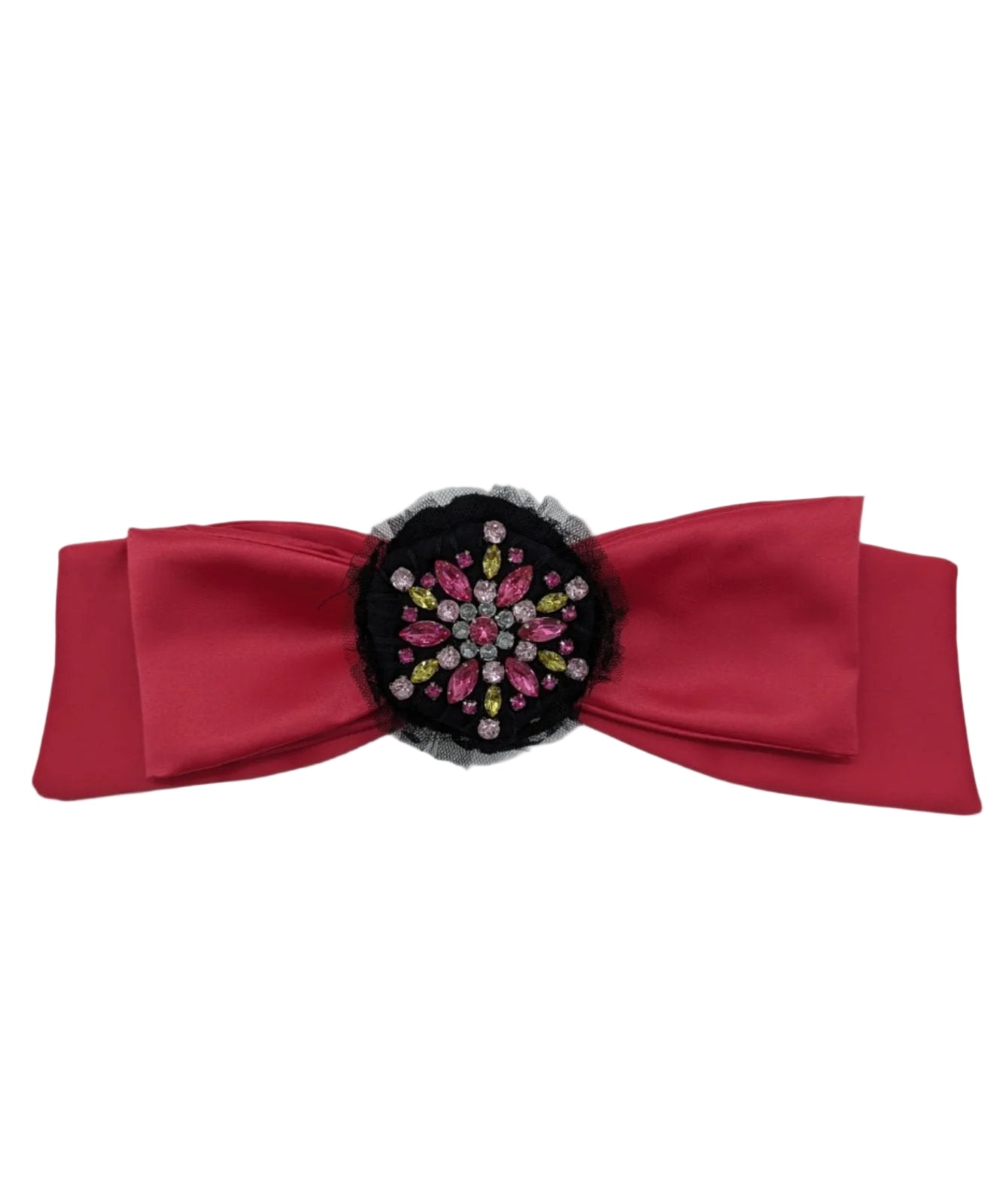 Broochella La Dolce Diva Bejewelled Bow brooch pin pink satin detachable black rhinestone centre women's designer luxury