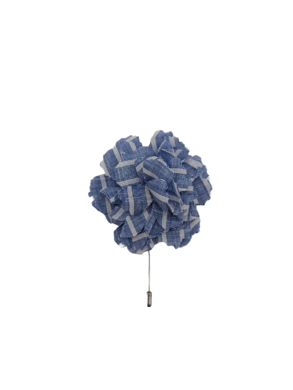 Broochella Men's Carnation flower brooch pin linen handmade luxury designer blue white stripes