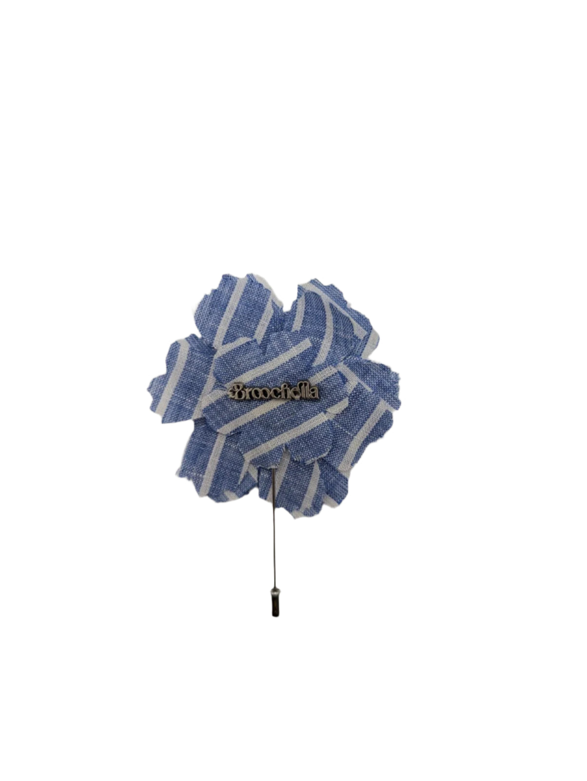 Broochella Men's Carnation flower brooch pin linen handmade luxury designer blue white stripes