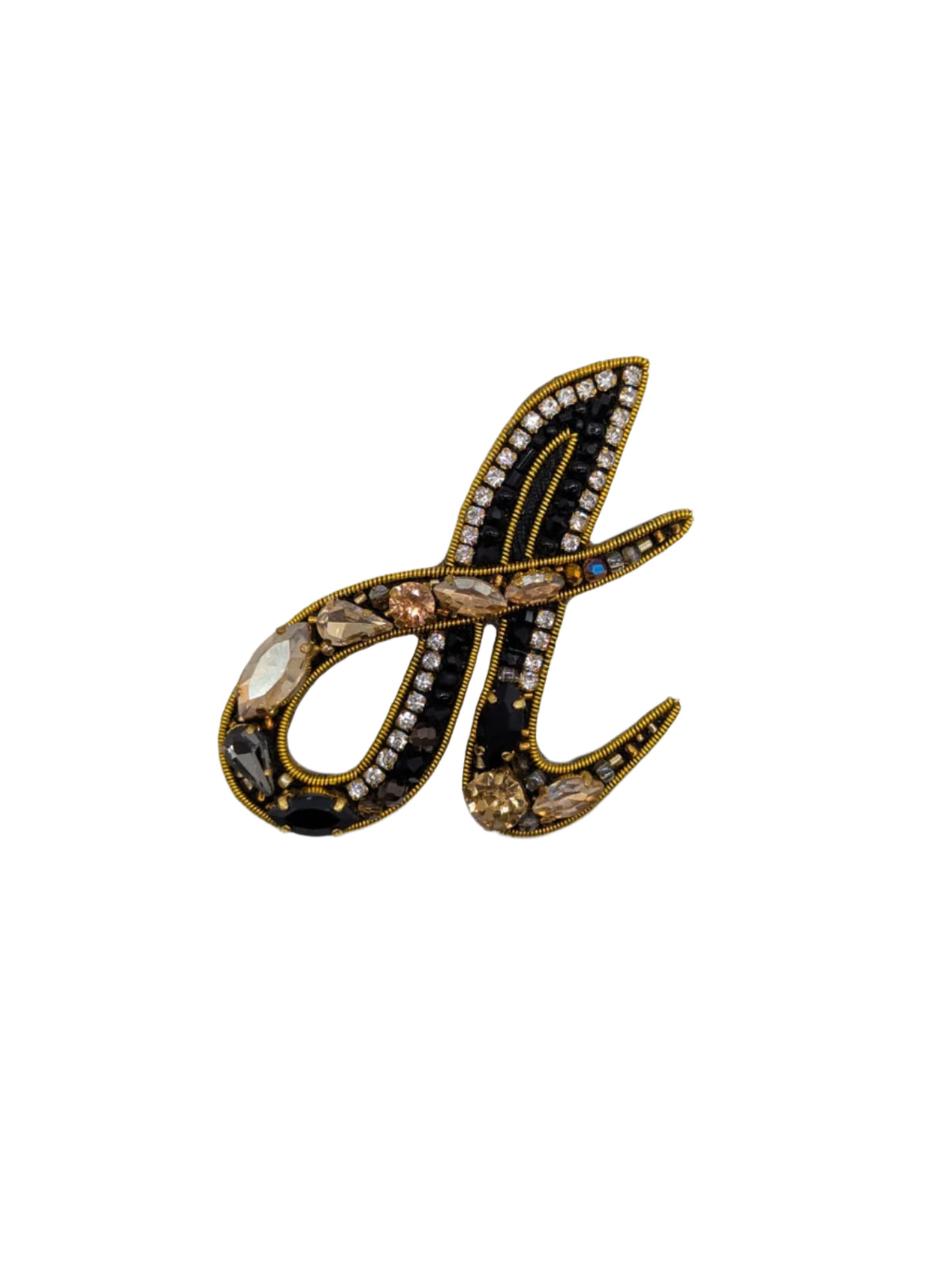 Broochella Men's Initial Alphabet brooch pin gold black hand beaded sequin crystal handmade designer luxury A