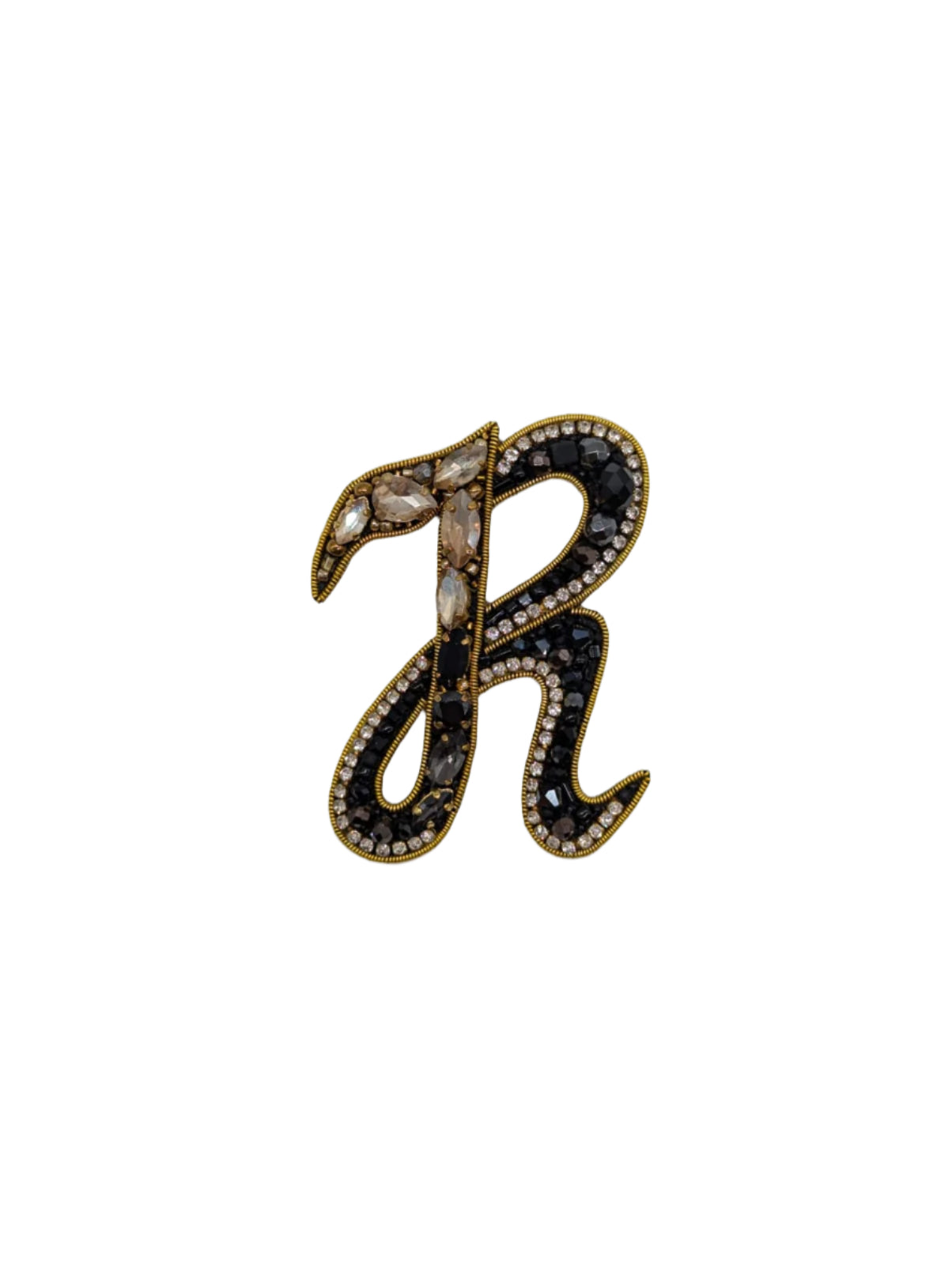 Broochella Men's Initial Alphabet brooch pin gold black hand beaded sequin crystal handmade designer luxury R