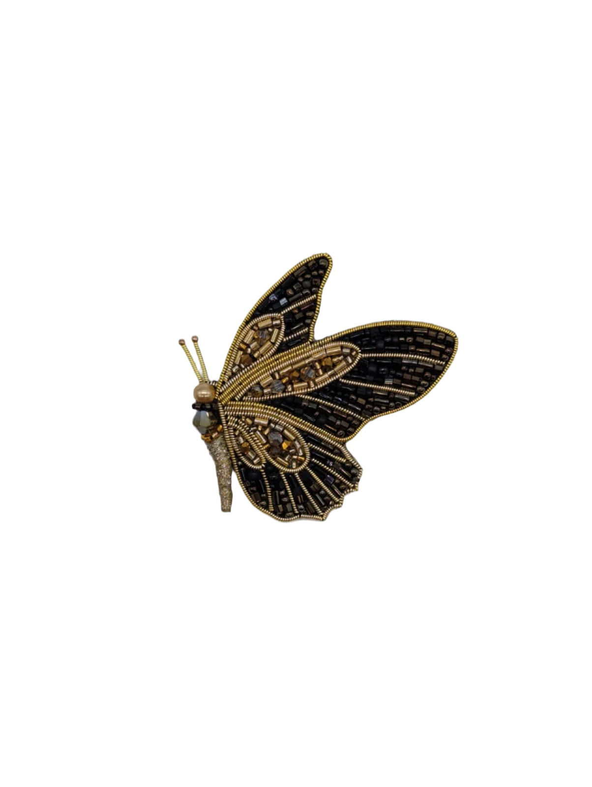 Broochella Men’s Butterfly brooch pin gold black hand beaded sequin crystal luxury designer