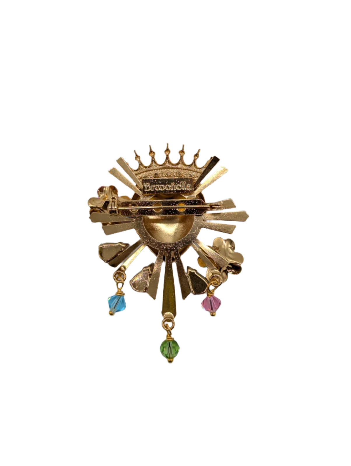 Broochella Sacro Cuore Apollonia heart brooch pin gold tone metal blue orange enamel Italian sacred heart luxury designer men's women's