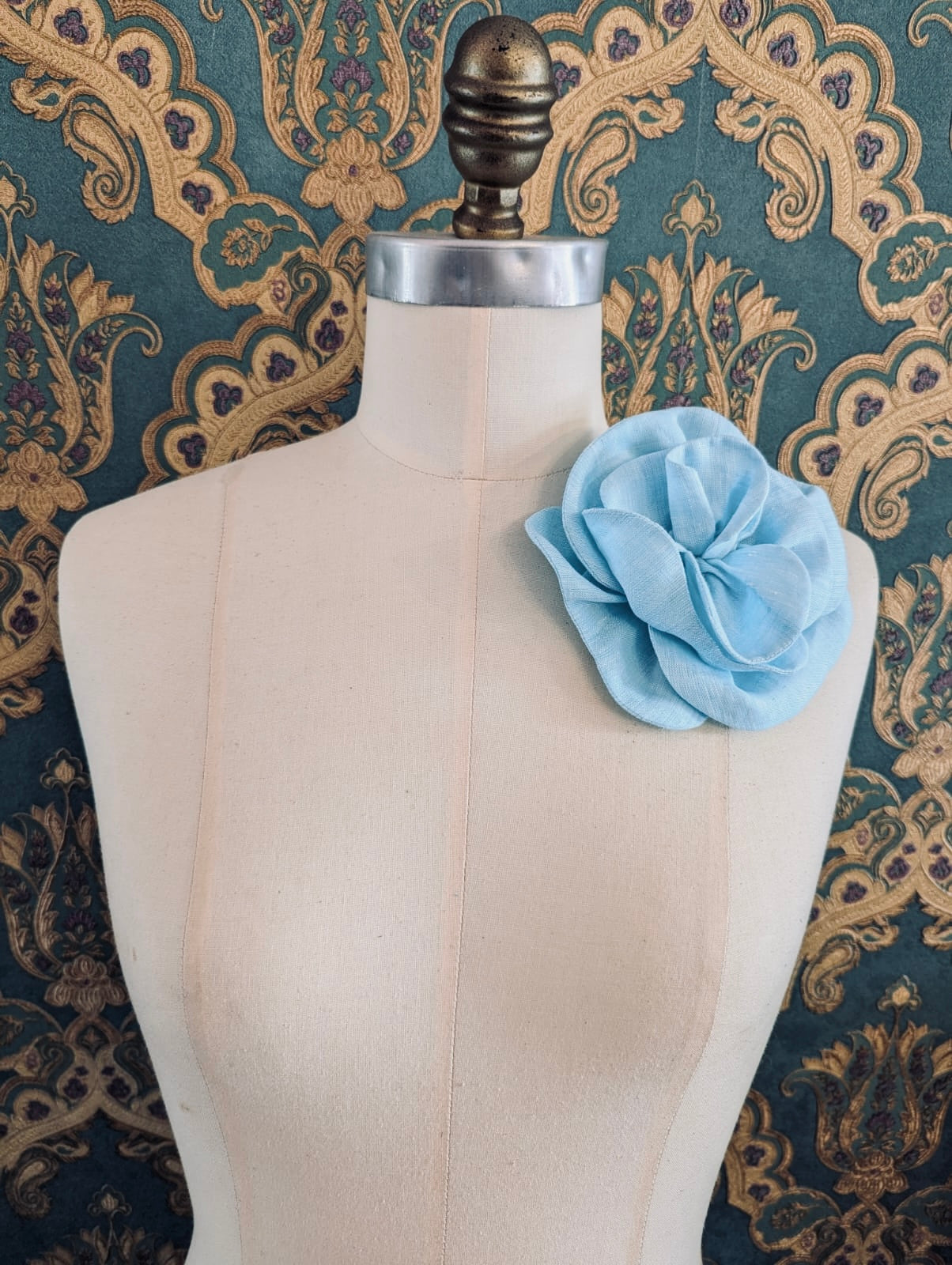 Broochella florella small blue flower brooch pin linen handmade luxury designer women’s men’s