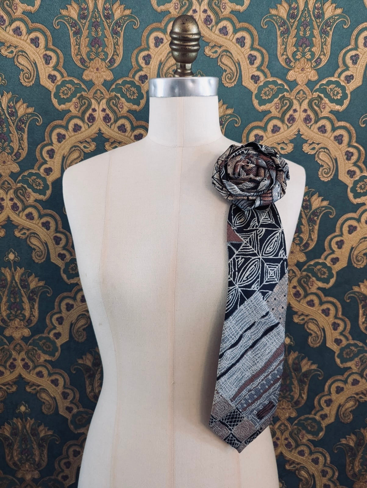 Broochella Fuente rosette tie brooch pin handmade upcycled men's womens Bruno
