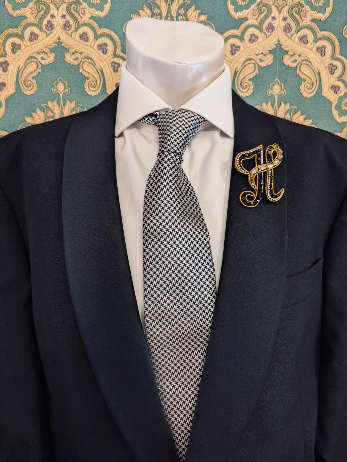 Broochella Men's Initial Alphabet brooch pin gold black hand beaded sequin crystal handmade designer luxury H