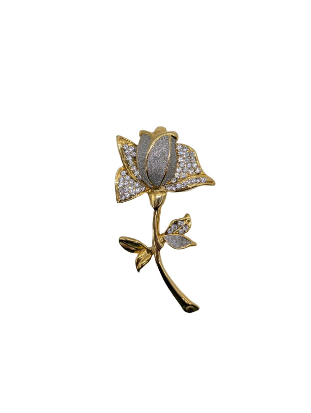 Broochella Men's Gilded Rose Vintage Flower brooch pin silver enamel gold tone metal crystal leaves luxury designer