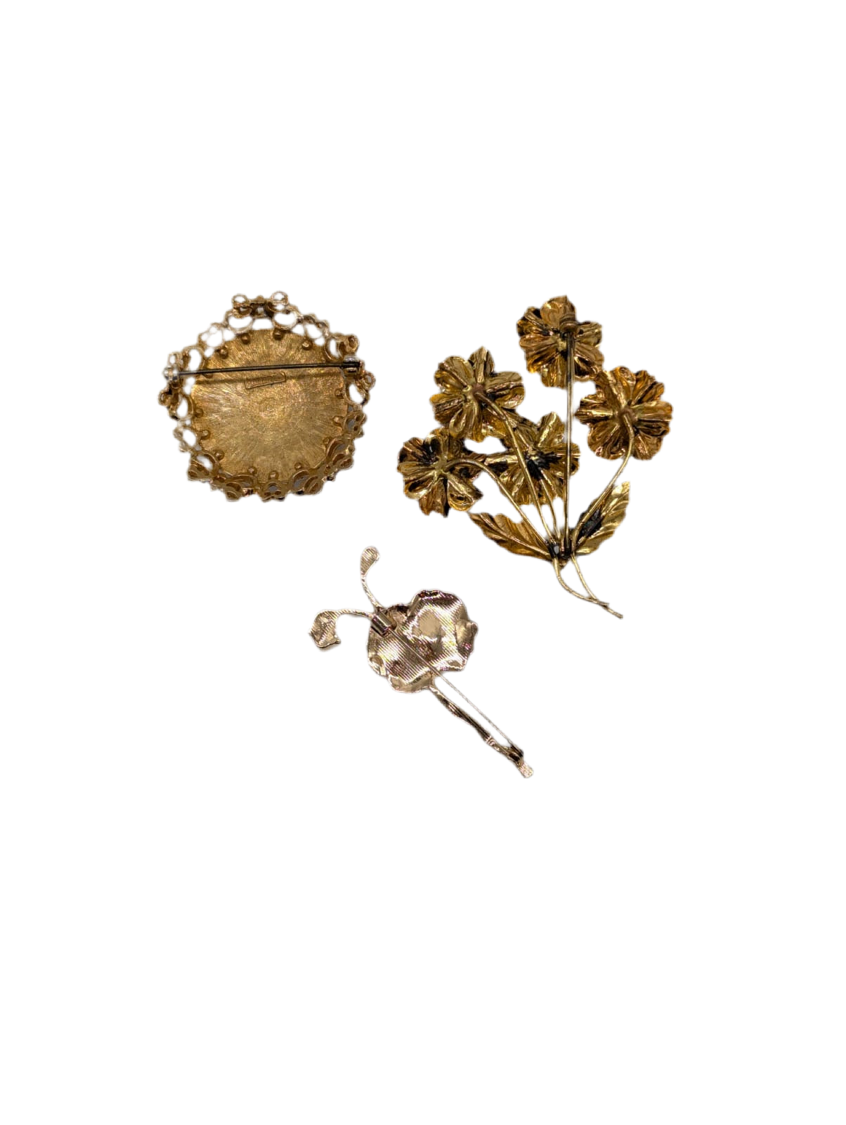 Broochella Fioritura nera vintage brooch pin set trio gold tone enamel flower luxury women’s men’s