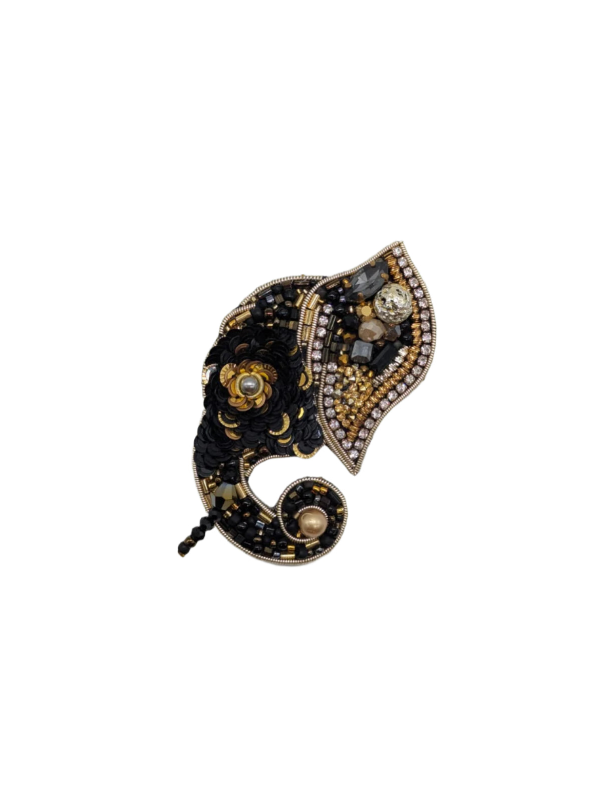 Broochella Men's Elephant brooch pin gold black hand beaded sequin handmade luxury designer