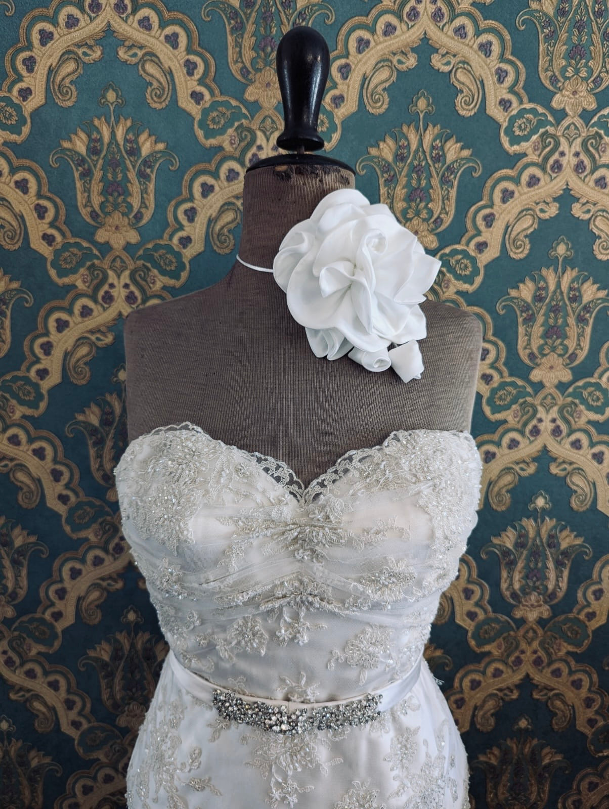 Broochella Rosetta Bridal wedding flower brooch pin choker white satin handmade luxury designer