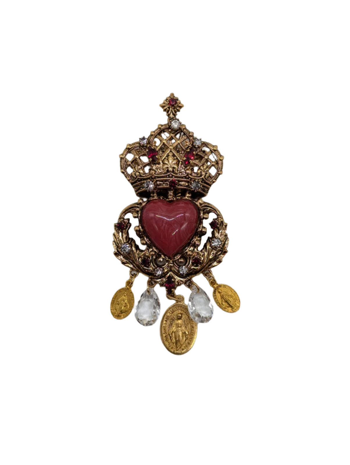 Brooochella Sacro cuore Agatha brooch pin gold tone metal sacred heart italian dangling charm luxury designer men's women's