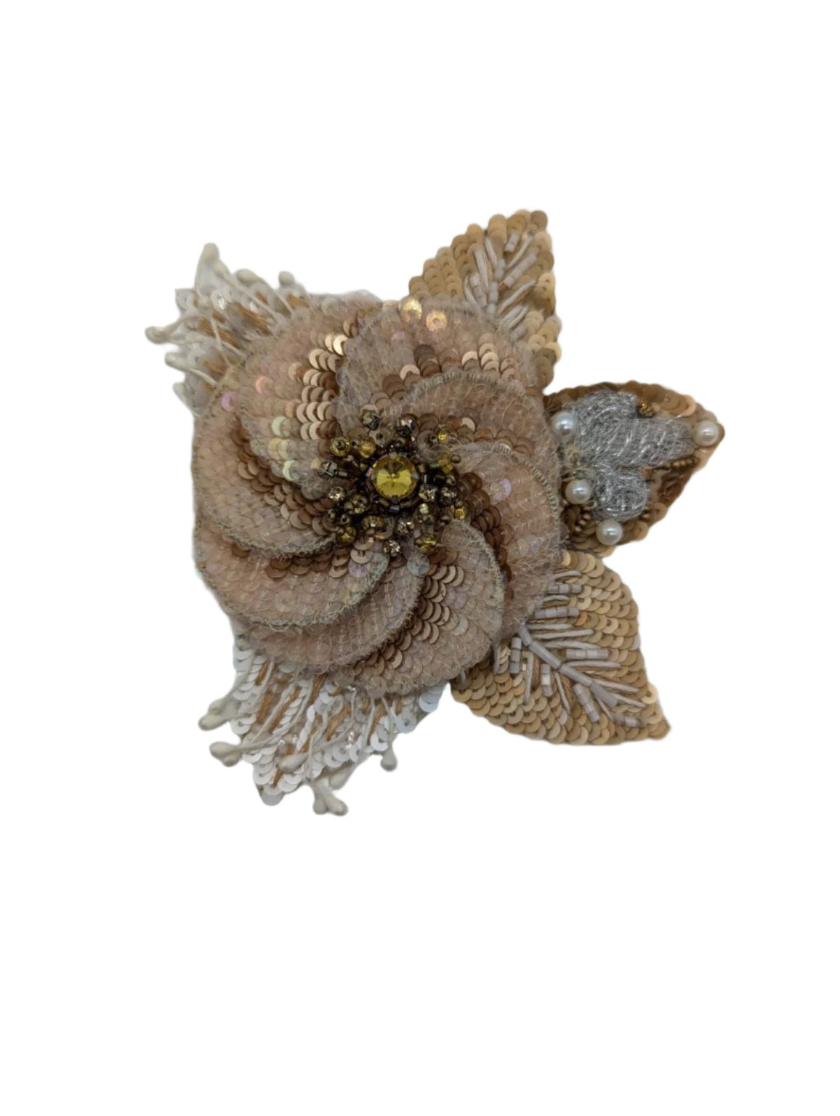 Broochella Men's Blossom de Luxe flower brooch pin pink gold sequin handmade hand beaded designer luxury