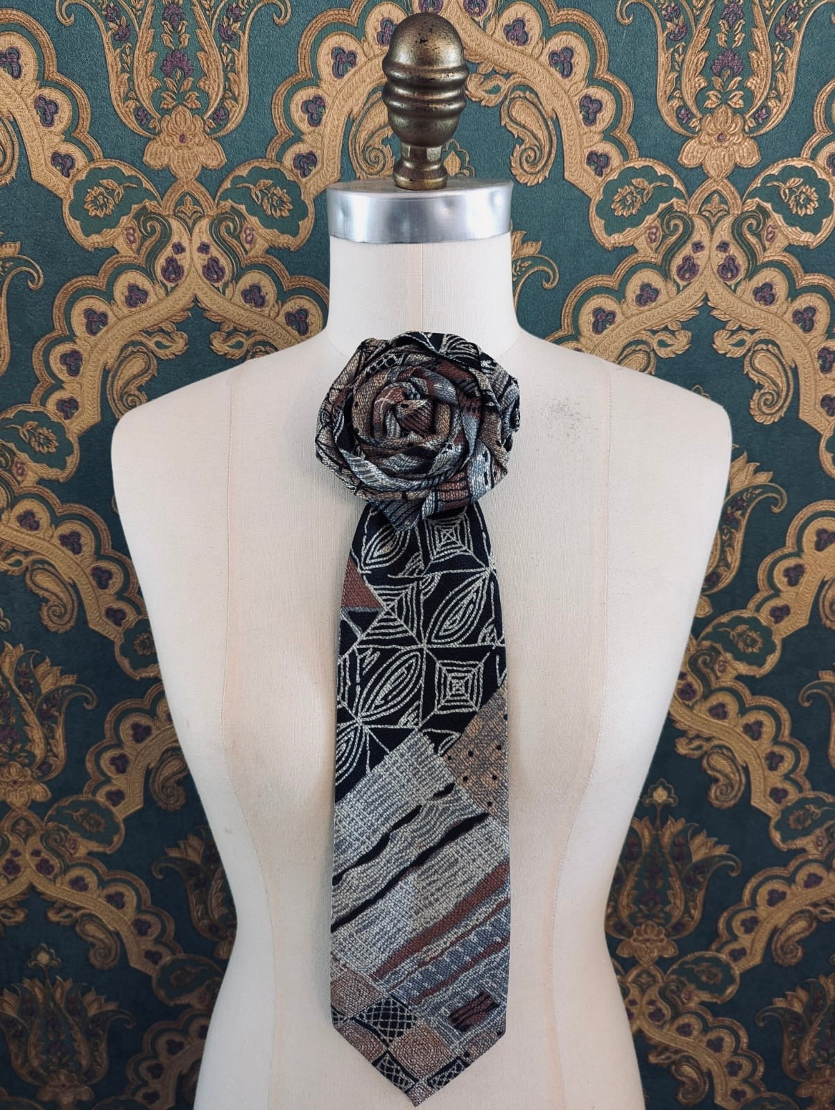 Broochella Fuente rosette tie brooch pin handmade upcycled men's womens Bruno