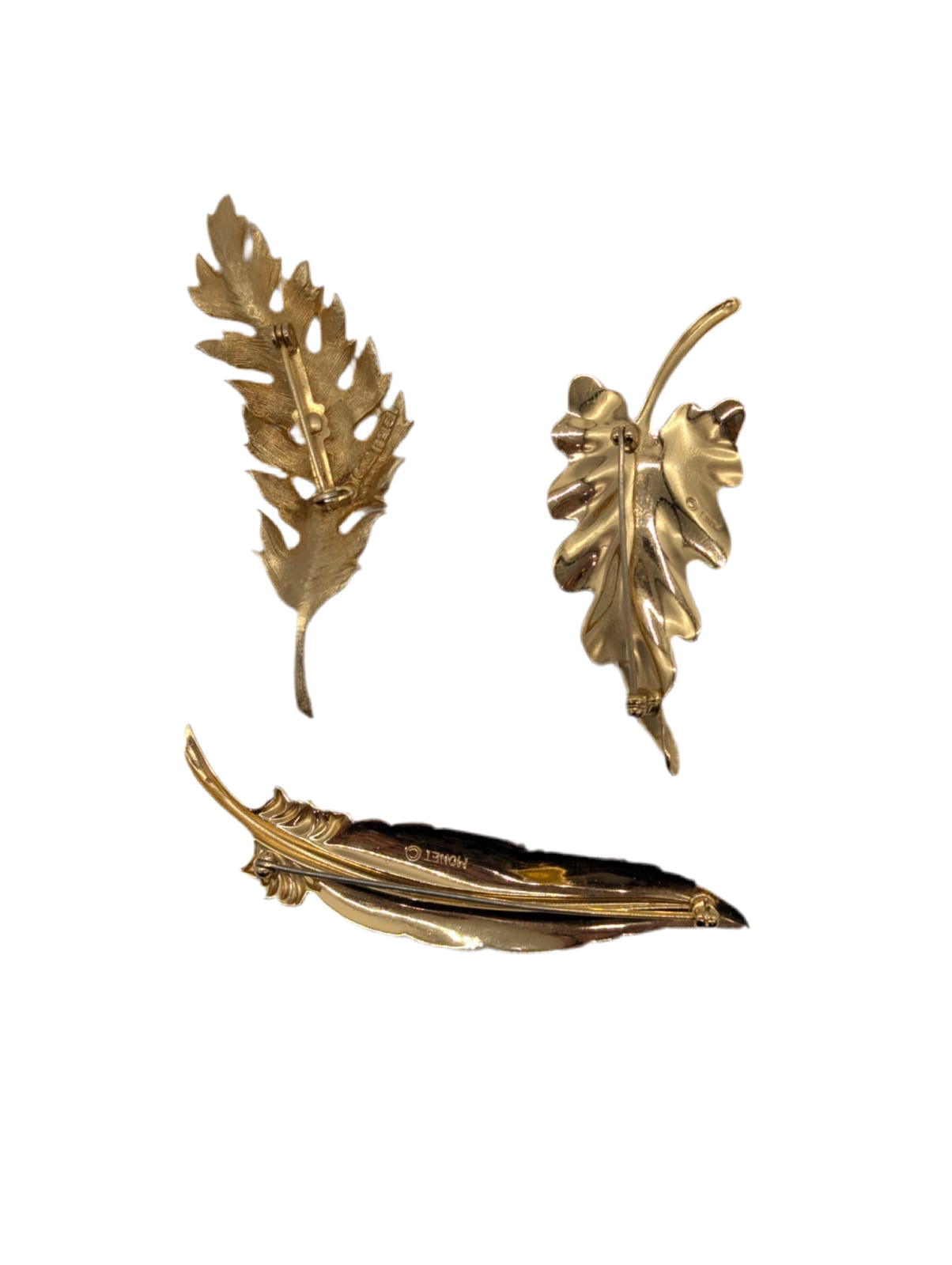 Broochella Foglia d’Oro vintage trio set brooch pin leaf gold tone metal luxury designer men’s women’s