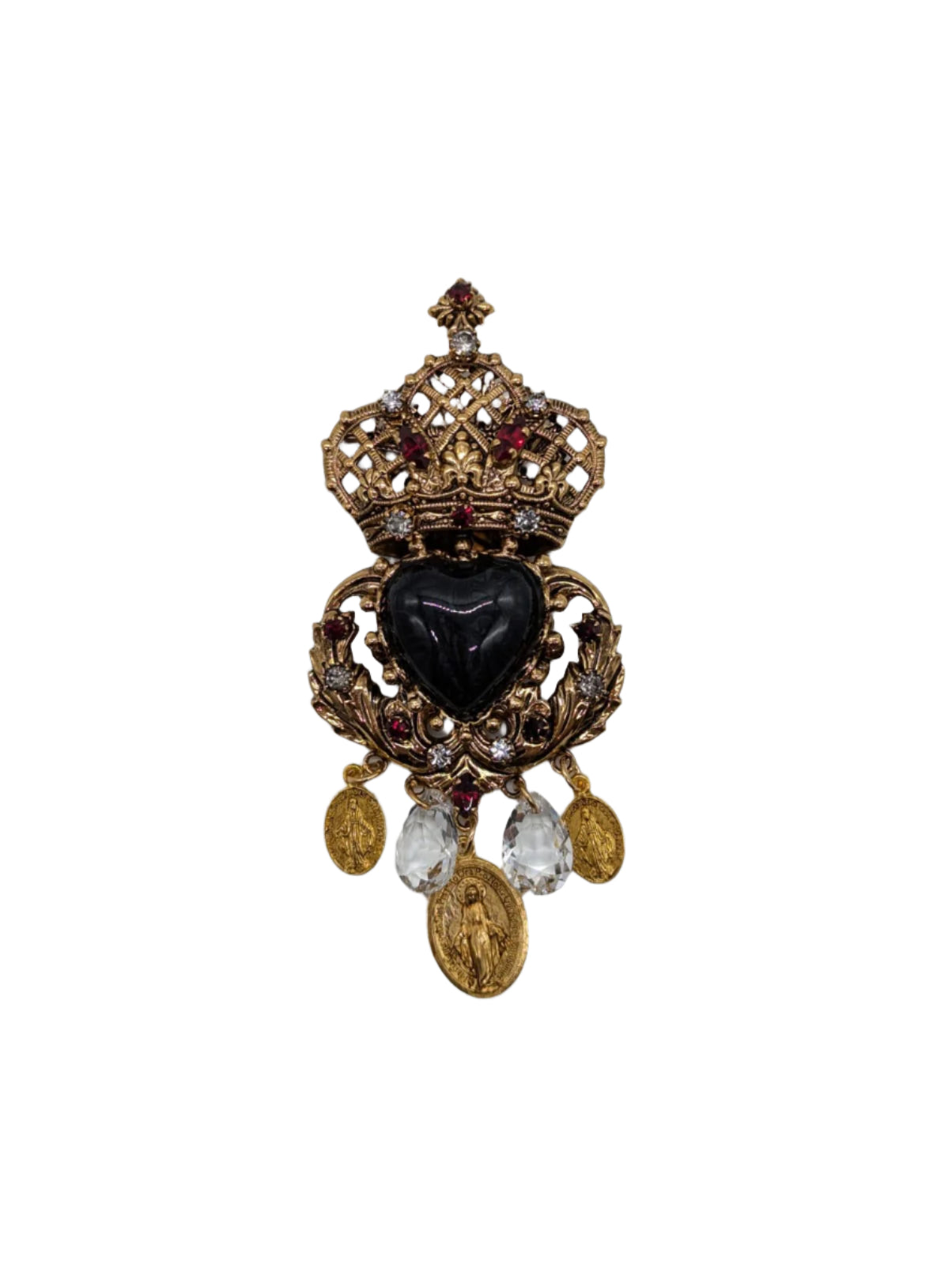 Brooochella Sacro cuore Agatha brooch pin gold tone metal sacred heart italian dangling charm luxury designer men's women's black