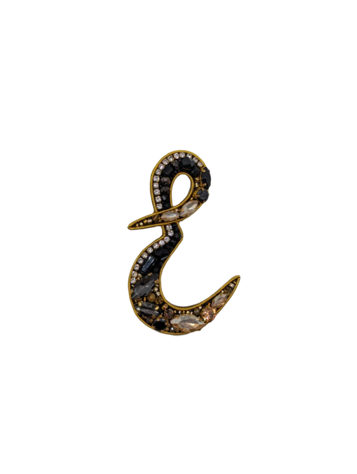Broochella Men's Initial Alphabet brooch pin gold black hand beaded sequin crystal handmade designer luxury E