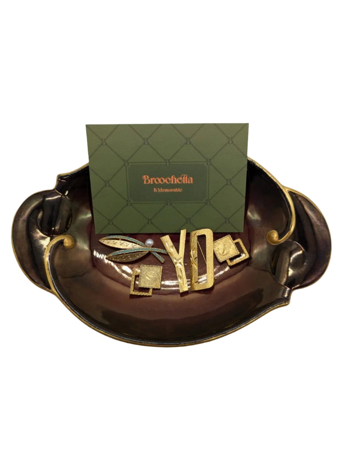 Broochella Golden Luxe vintage brooch pin set gold tone men's women's designer luxury