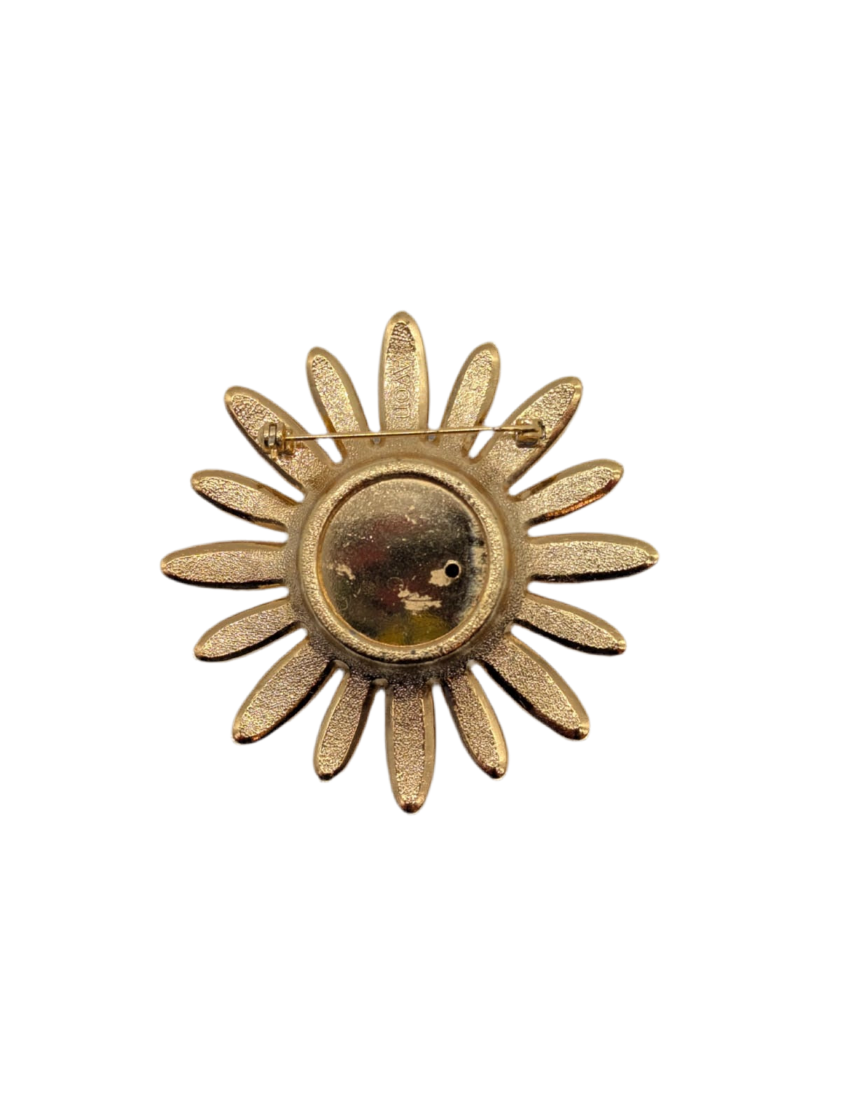 Broochella Mezzogiorno Vintage sun flower brooch pin gold tone metal white enamel men's women's designer luxury