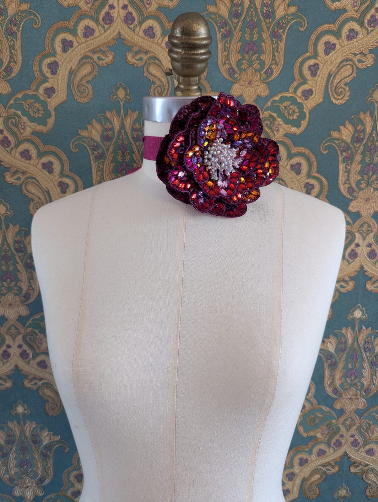 Broochella Cristallino hand beaded flower brooch pin choker large pink designer luxury