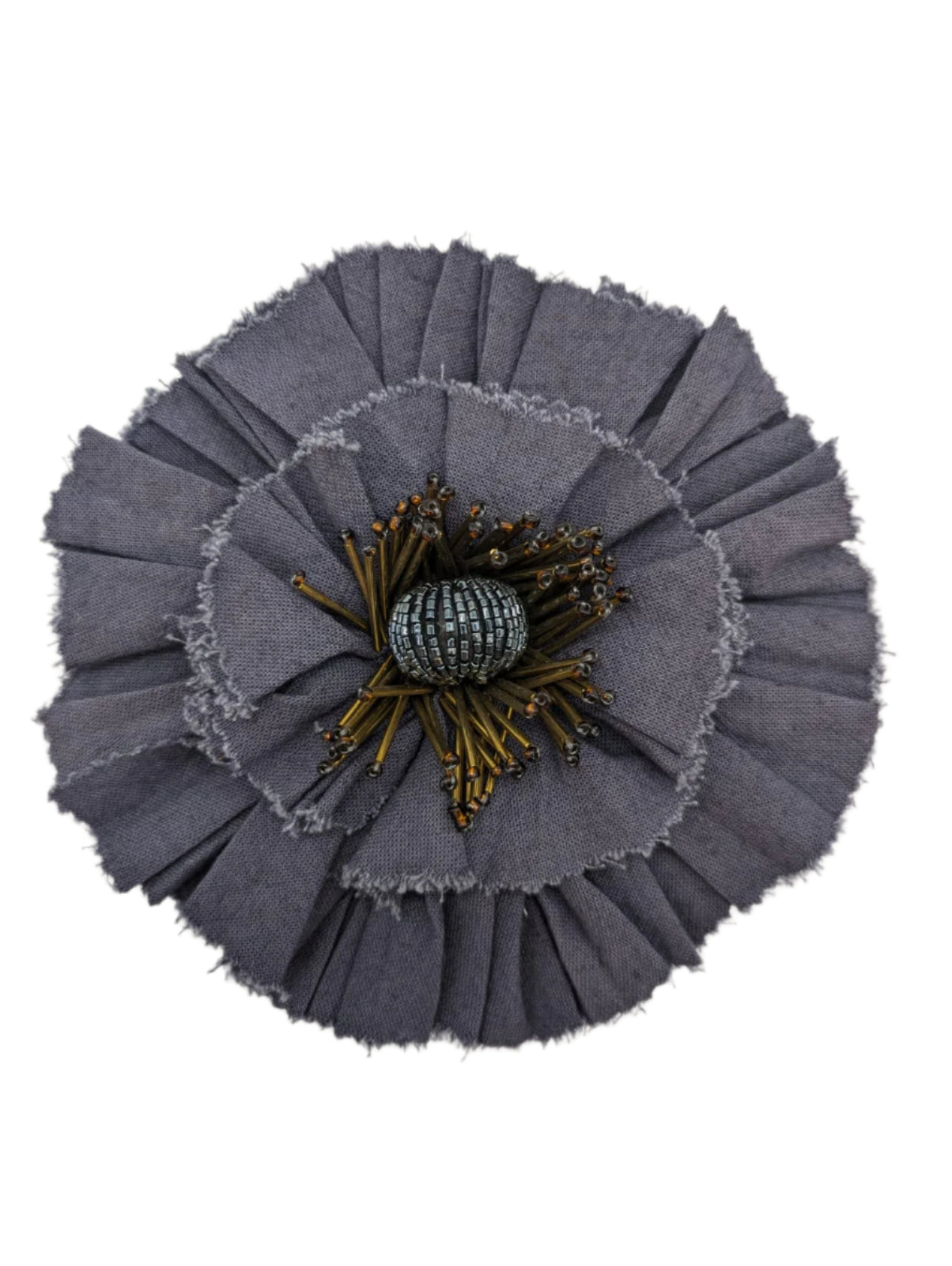 Broochella Fiordaliso large flower brooch pin blue cotton hand beaded embellishment handmade luxury designer women’s men’s