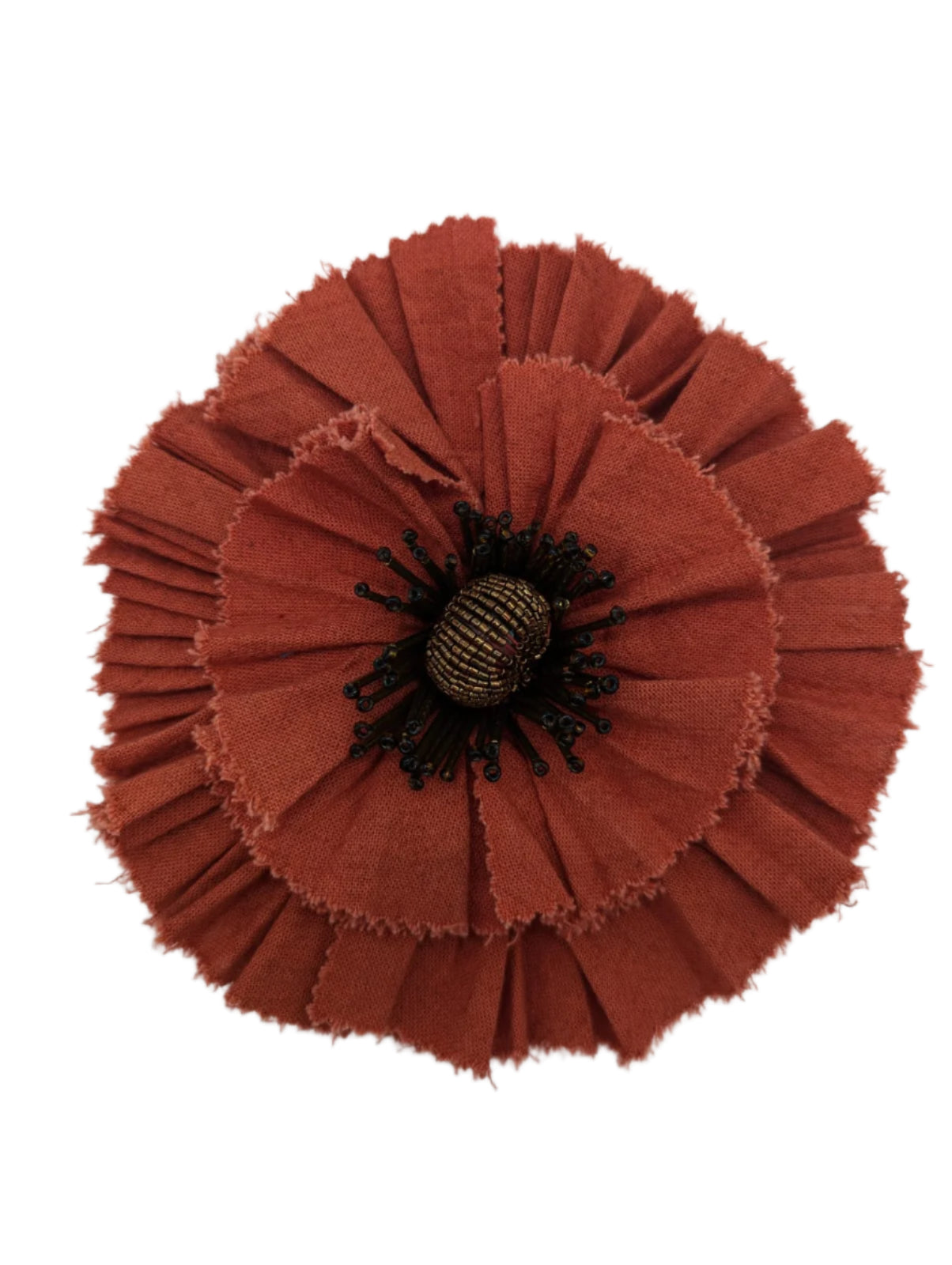 Broochella Fiordaliso red large flower brooch pin cotton hand beaded embellishment handmade luxury designer women’s
