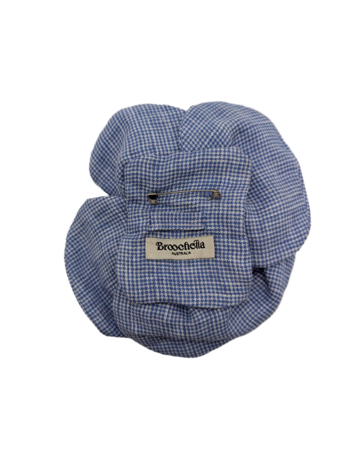 Broochella florella small blue check flower brooch pin linen handmade luxury designer men’s women’s