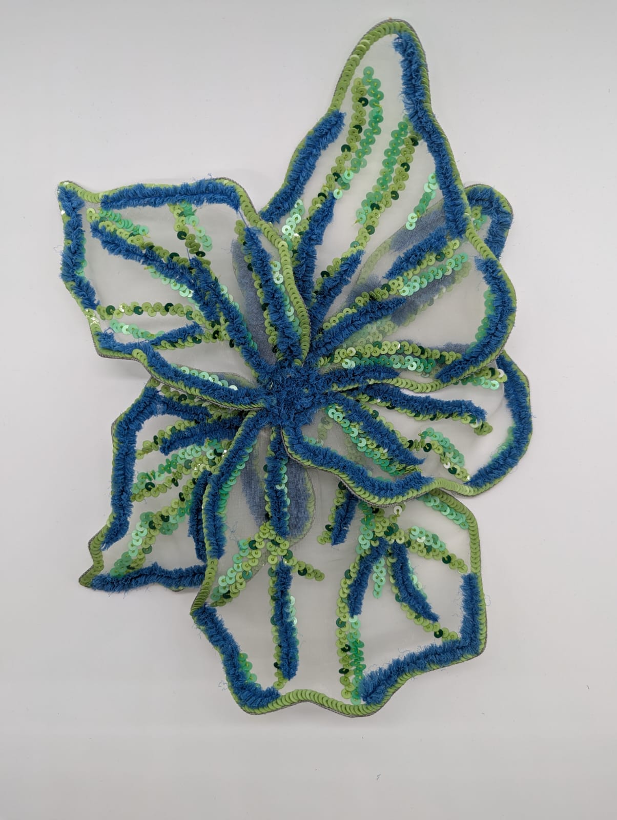 Broochella Giglio di Tigre large flower brooch pin hand beaded sequin silk handmade luxury designer women's blue green