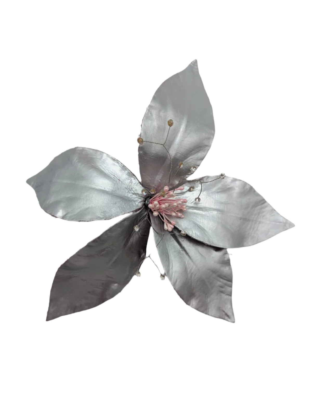 Broochella Giglio flower brooch pin patent leather handmade crystal centre luxury designer men's women's silver