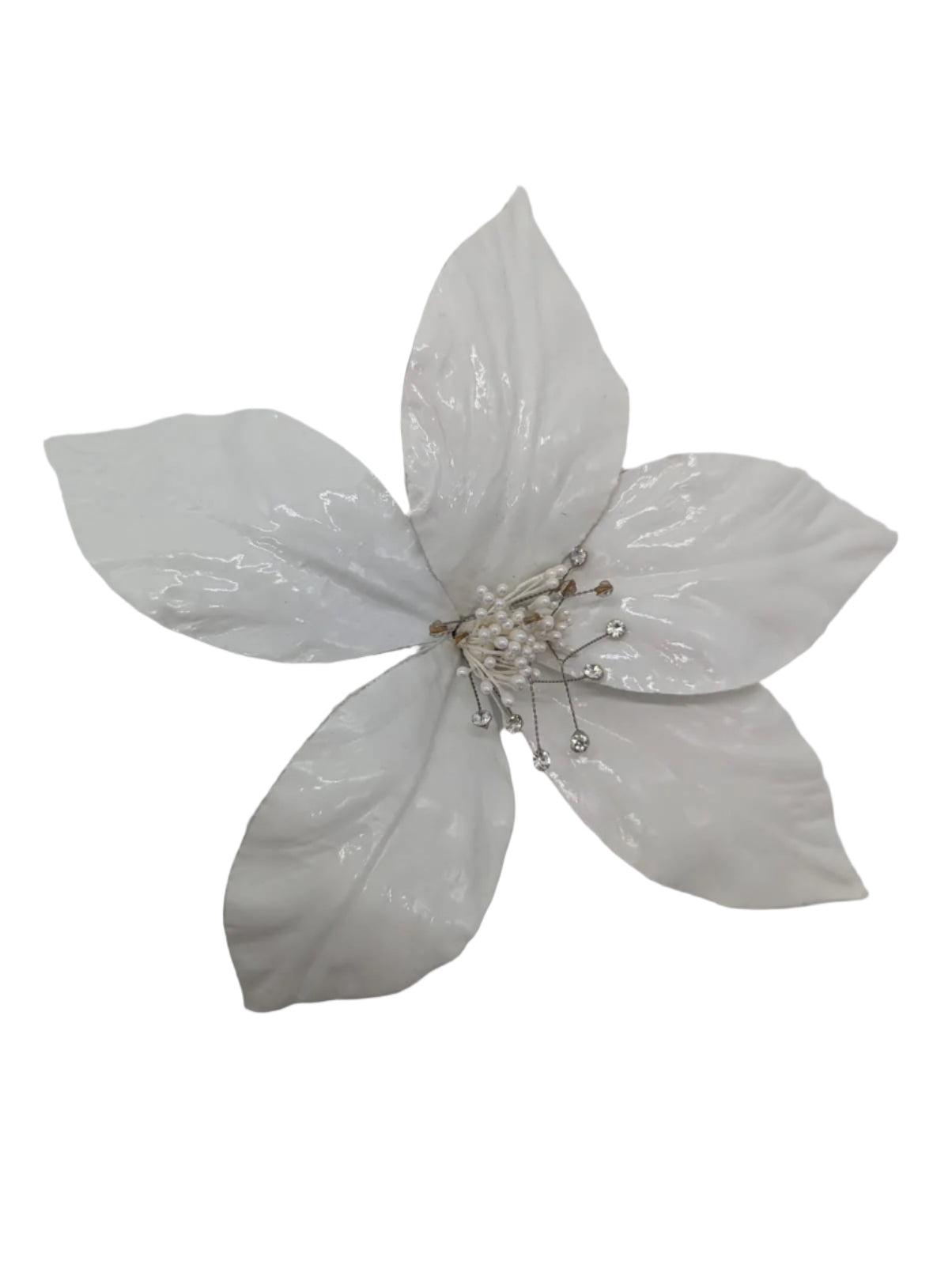 Broochella Giglio flower brooch pin patent leather handmade crystal centre luxury designer men's women's white