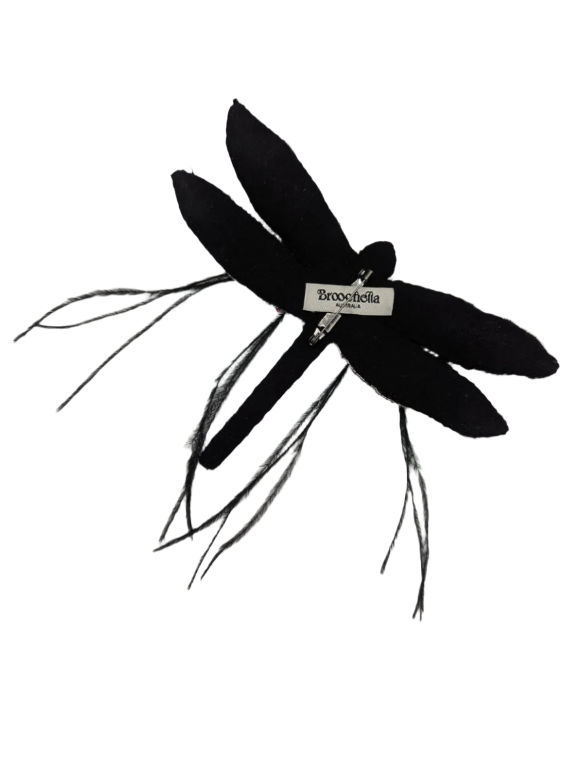 Broochella Libellula Dragonfly hand beaded black pink hand beaded brooch pin feather handmade luxury designer women’s men’s