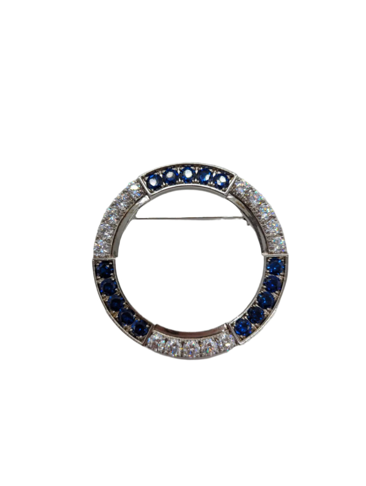 Broochella Full moon round brooch pin silver tone metal blue clear crystal men's women's desgner luxury