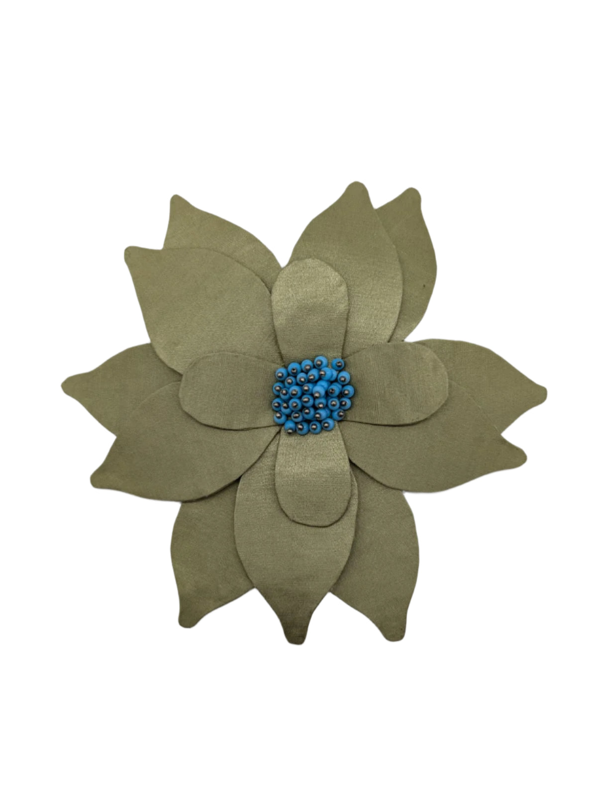 Broochella Nifea bejewelled flower brooch pin green satin blue hand beaded handmade luxury designer men's women's