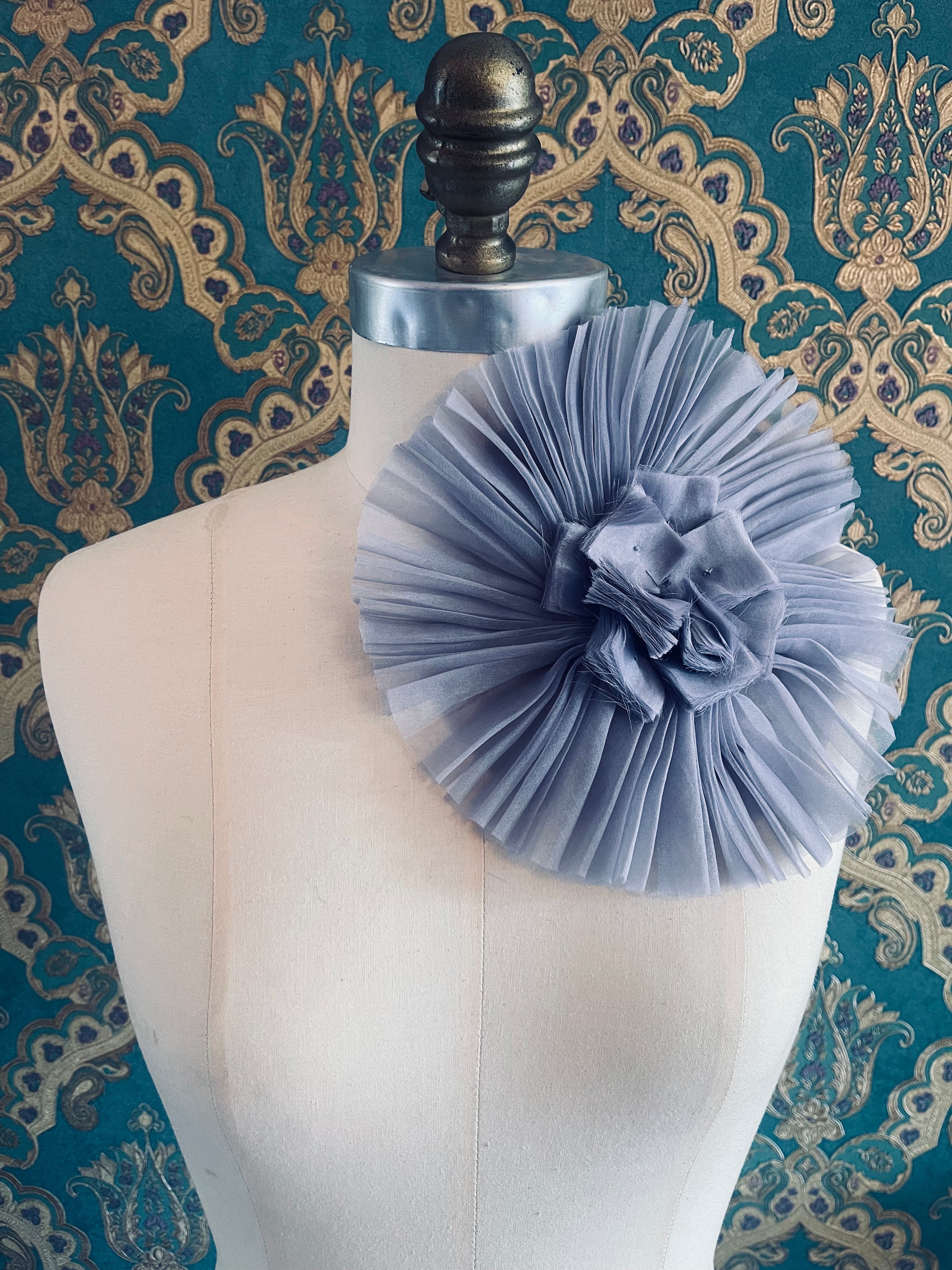 Pieghettato Large Flower Brooch Pin silk organza handmade men's women's luxury designer handmade grey