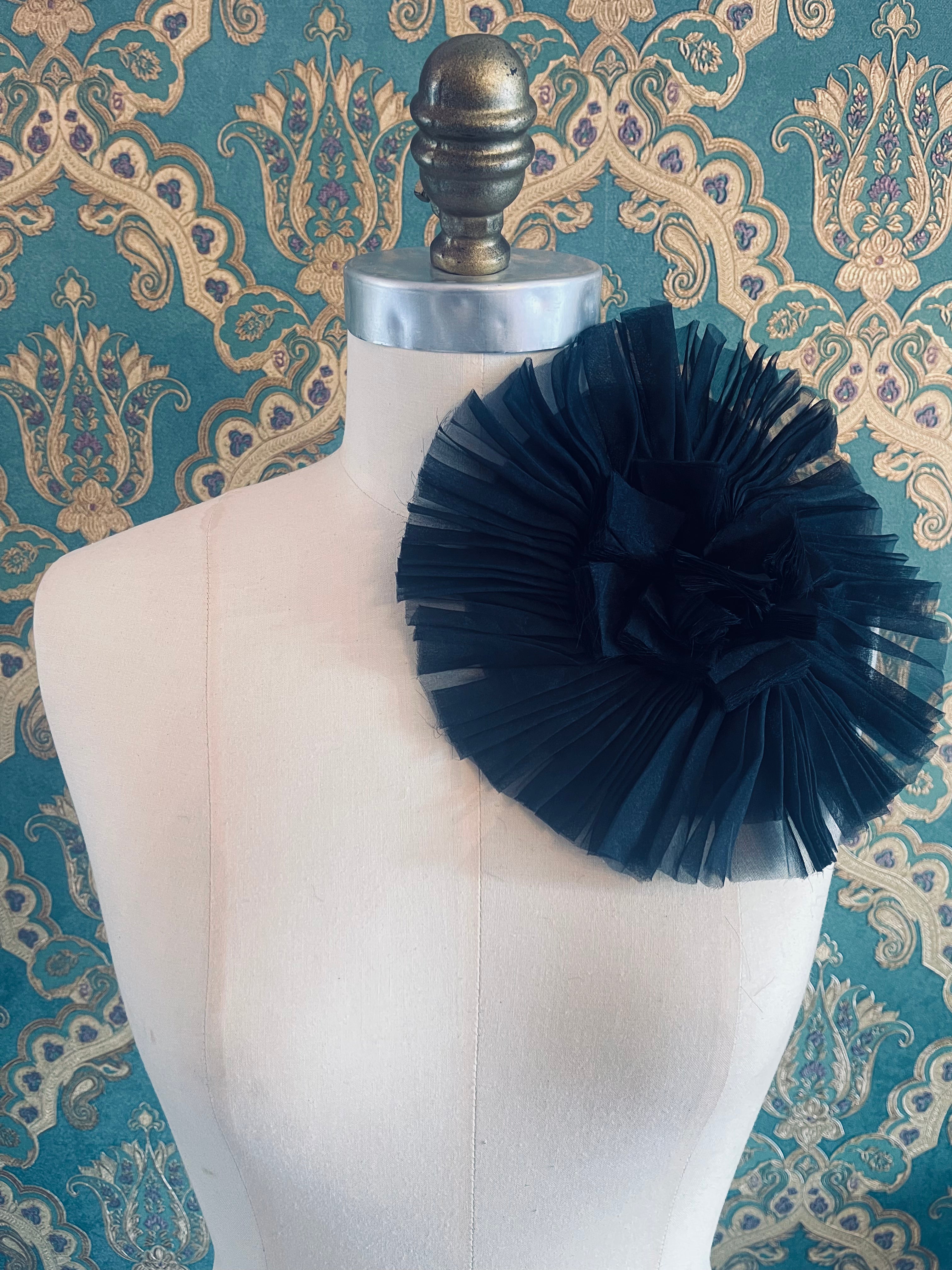 Pieghettato Large Flower Brooch Pin silk organza handmade men's women's luxury designer handmade black