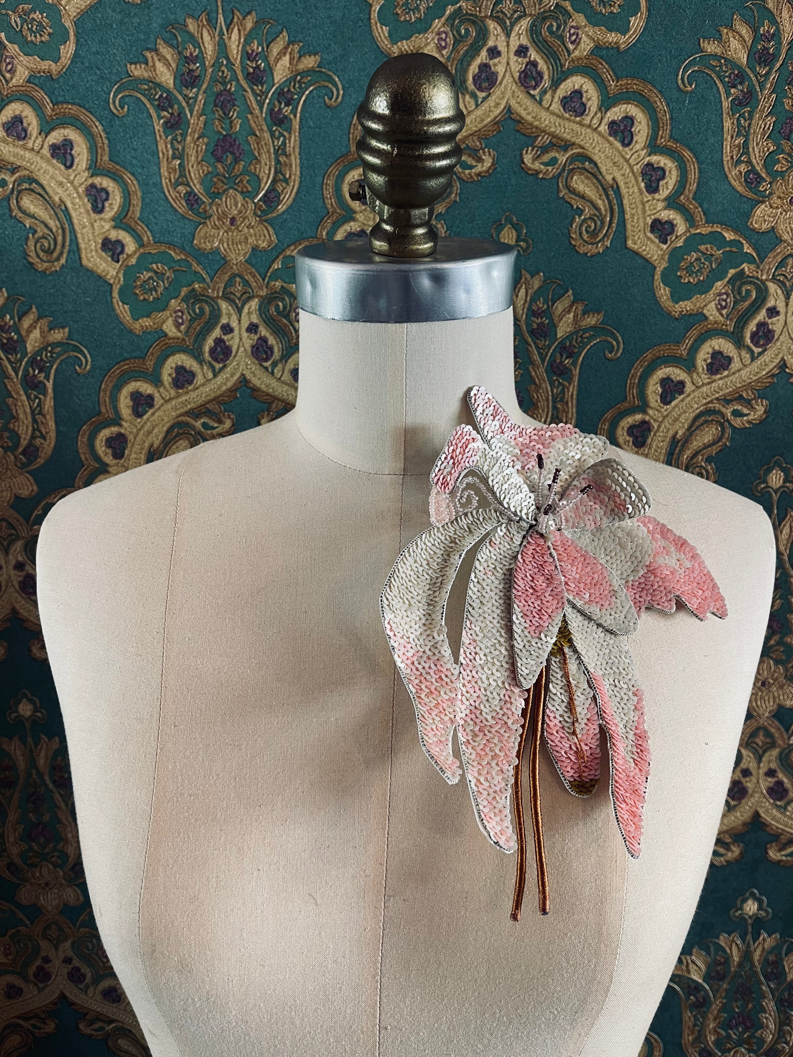 Broochella Orchid Ingioiellato flower brooch pin handmade sequin pink white luxury designer men's women's