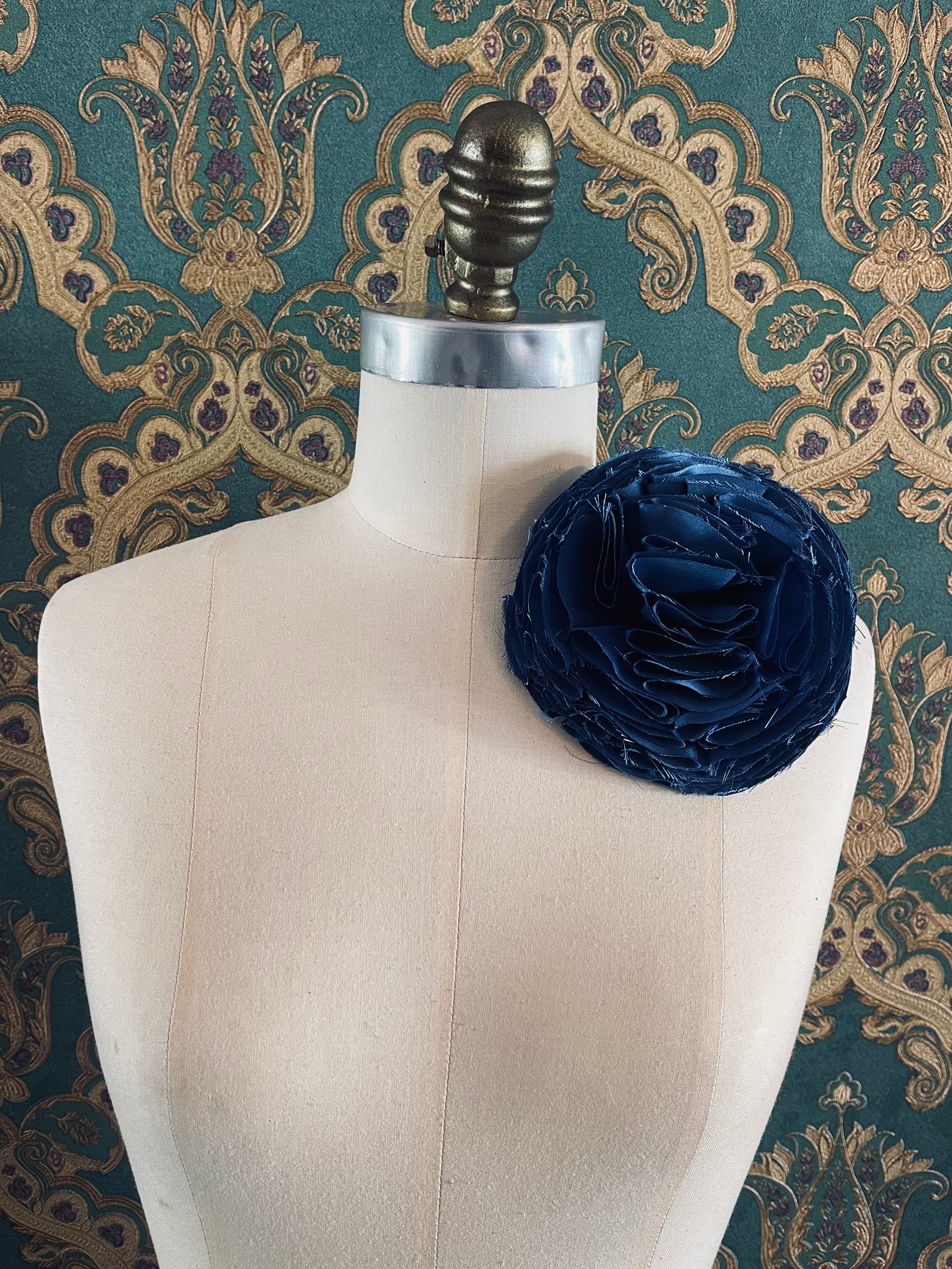 Broochella Pom Pon large flower brooch pin handmade luxury designer men's women's blue