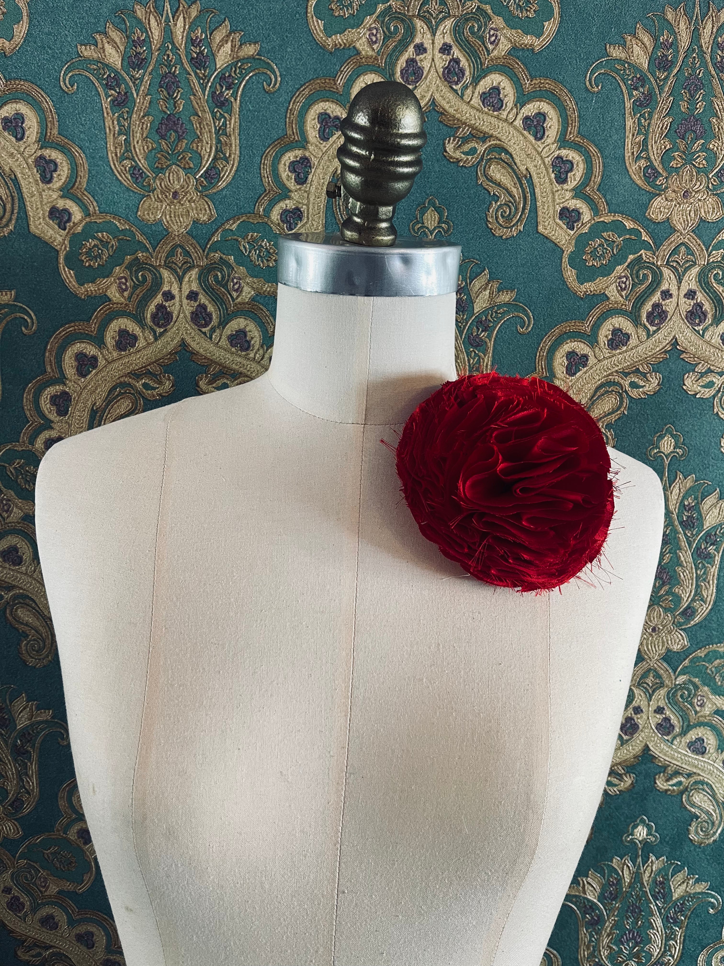 Broochella Pom Pon brooch pin small flower handmade designer luxury designer men's women's red