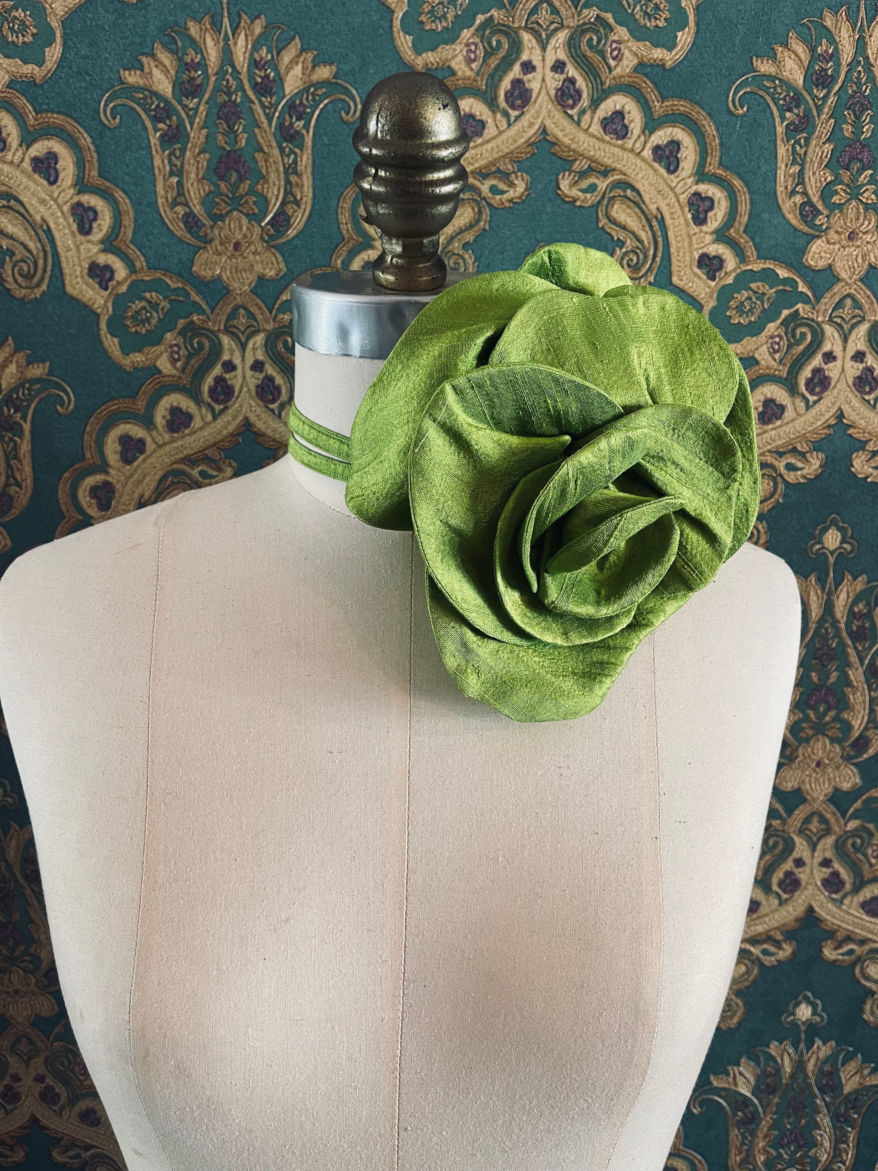 Broochella Bellucci chartreuse handmade silk flower brooch pin choker luxury designer women’s
