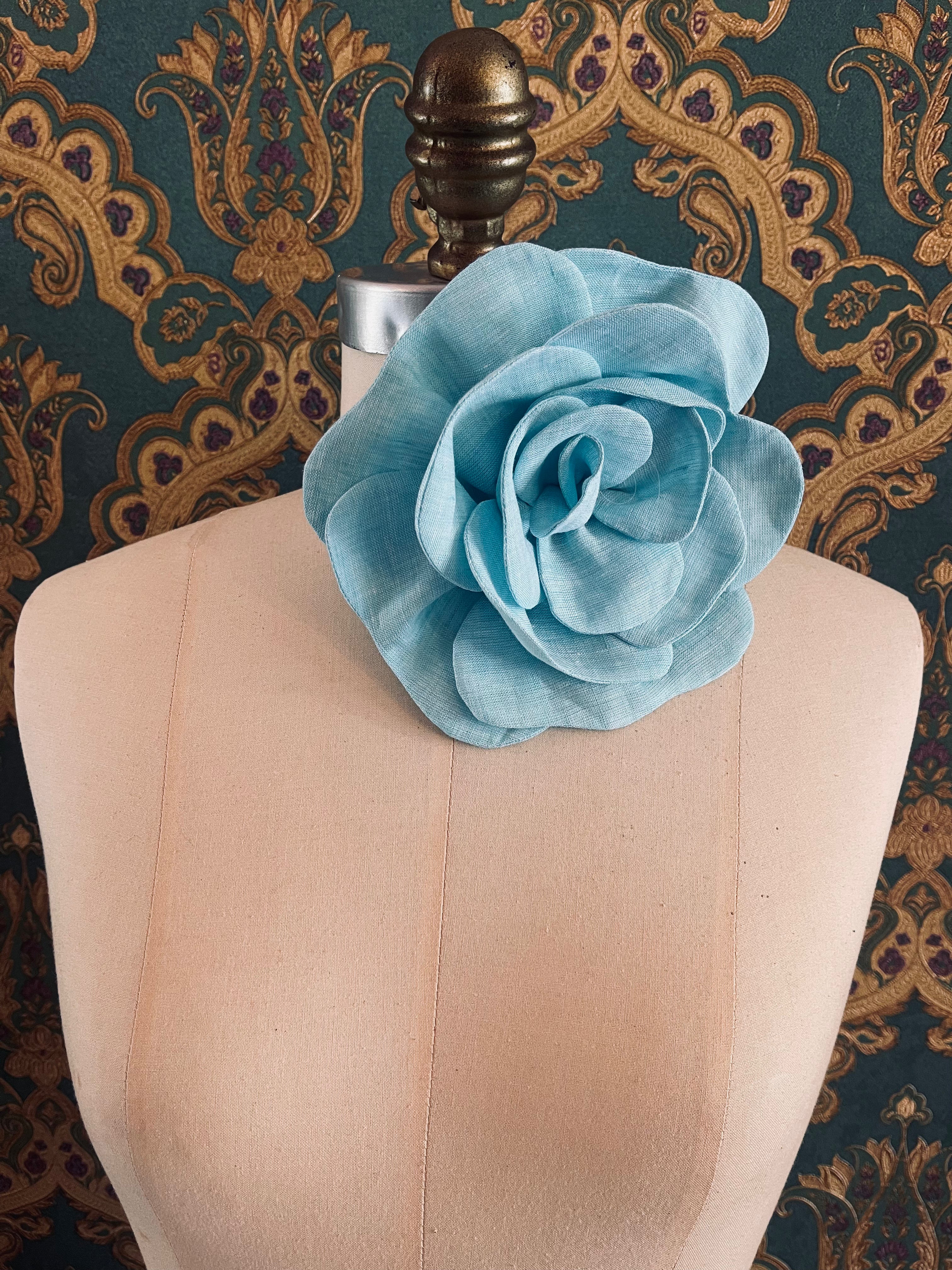 Broochella florella blue large flower brooch pin choker linen handmade luxury designer men’s women’s