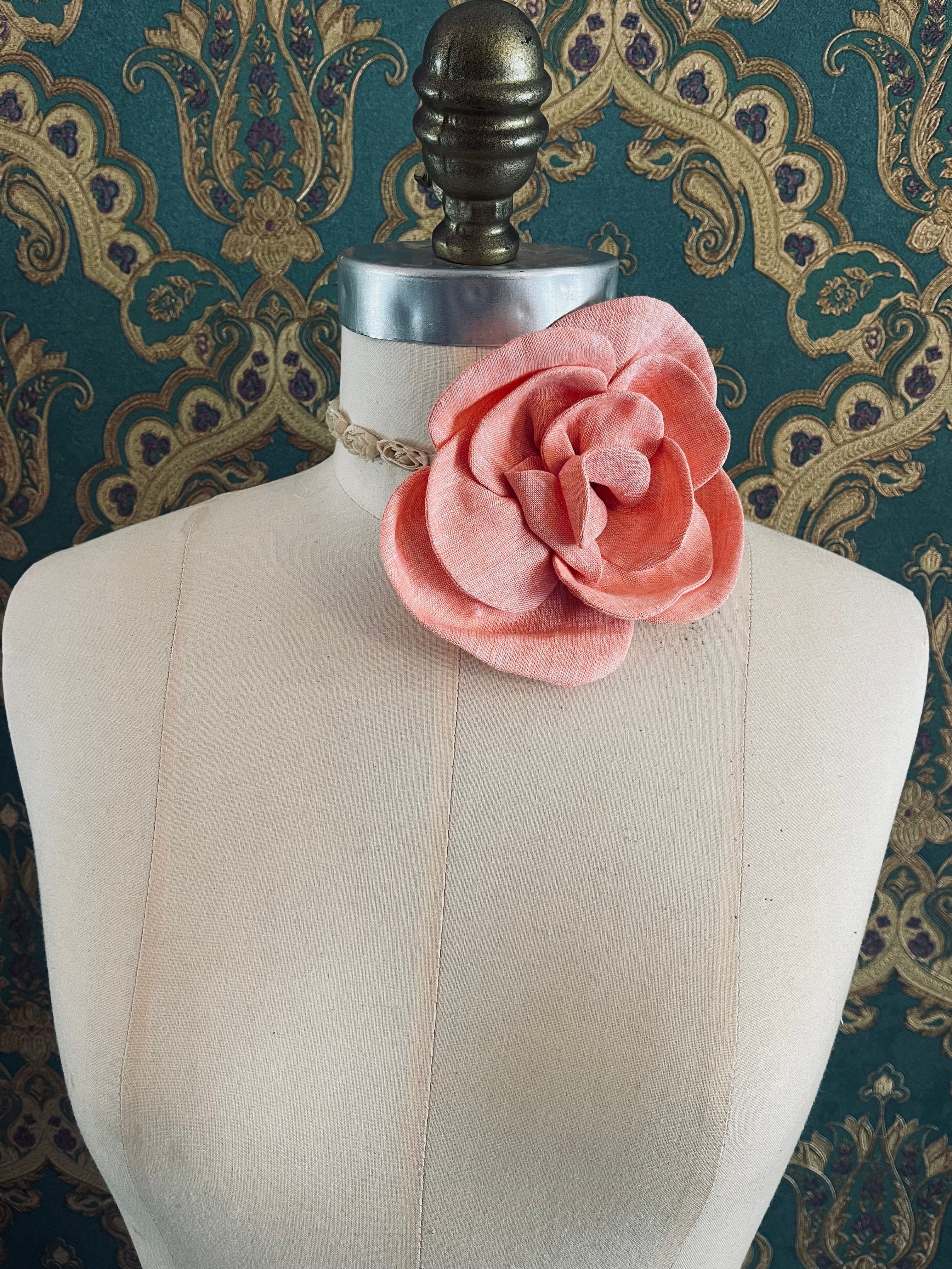 Broochella florella small orange flower brooch pin choker linen handmade luxury designer women’s men’s