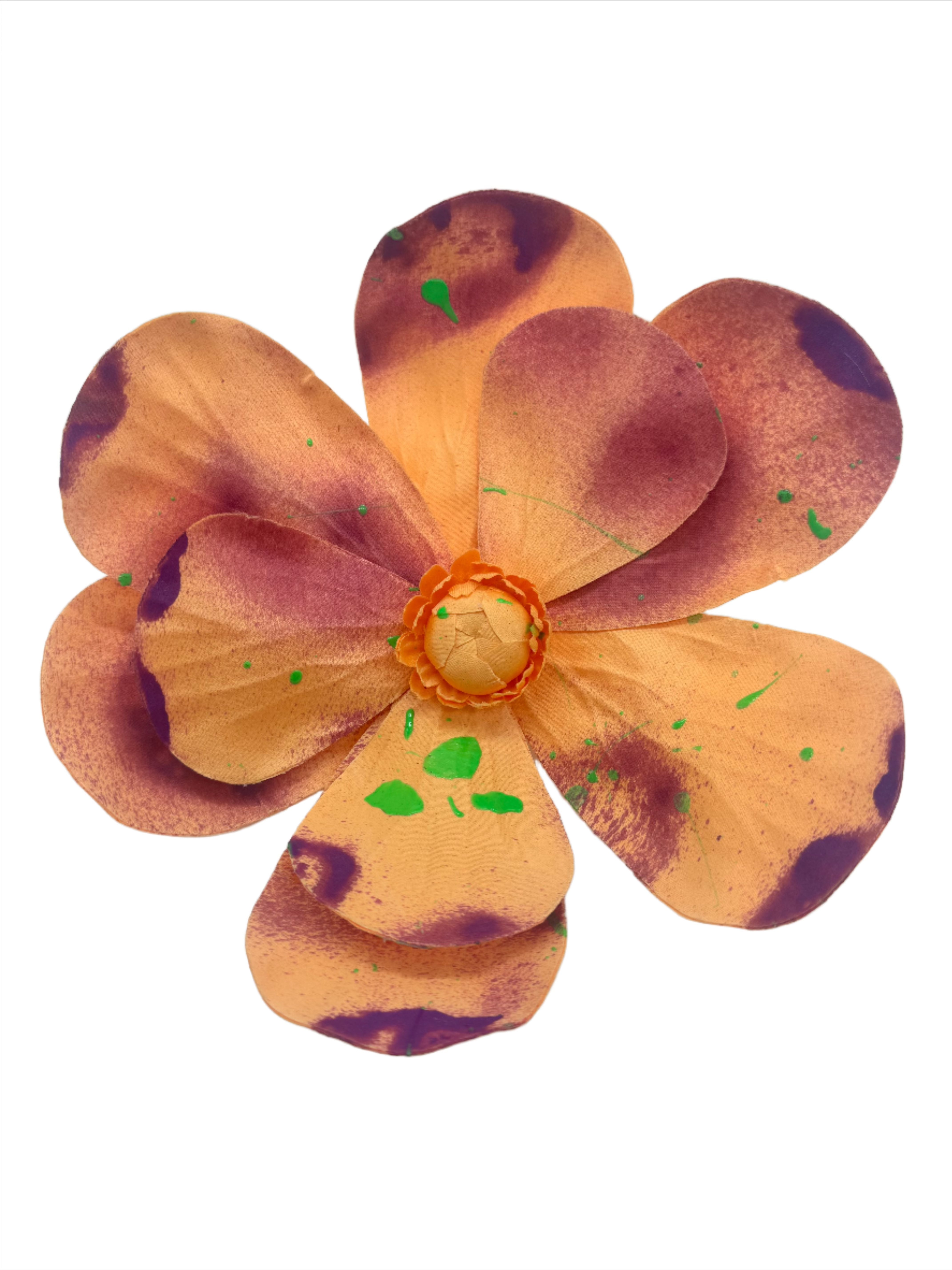 Broochella Magnolia d’Arte flower brooch pin silk hand painted art spray paint luxury designer one of a kind orange
