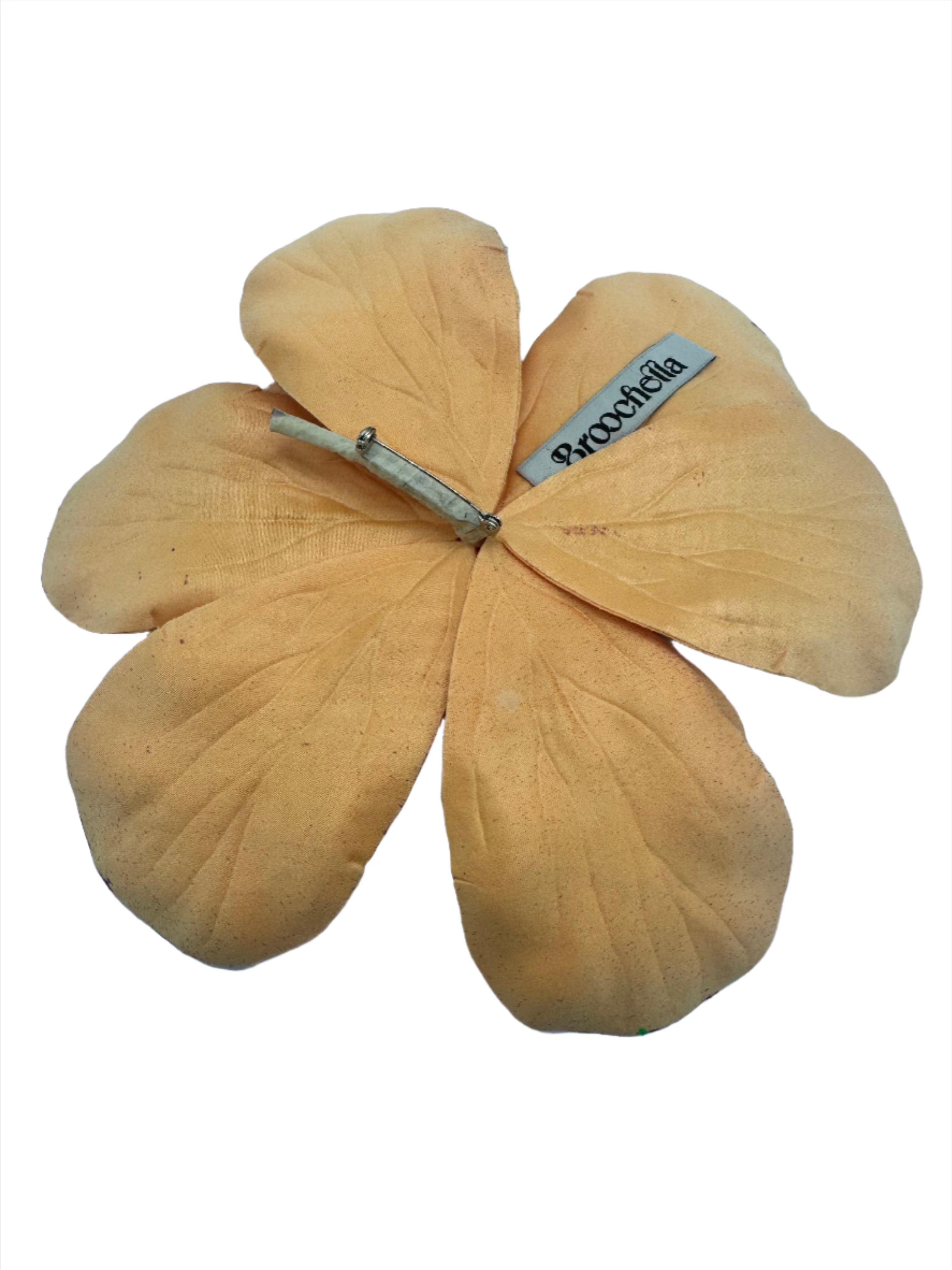 Broochella Magnolia d’Arte flower brooch pin silk hand painted art spray paint luxury designer one of a kind men’s women’s orange