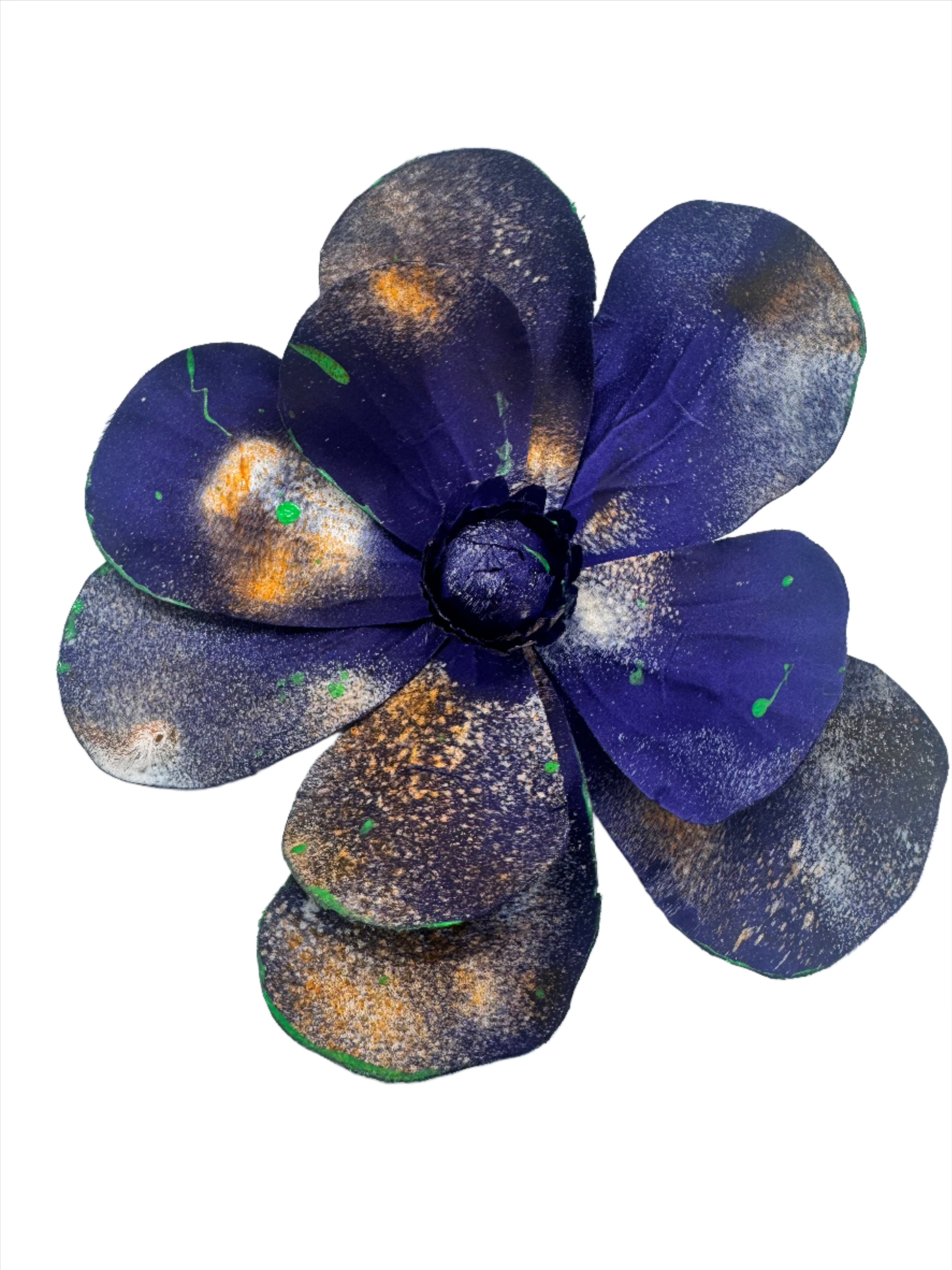 Broochella Magnolia d’Arte flower brooch pin silk hand painted art spray paint luxury designer one of a kind men’s women’s purple