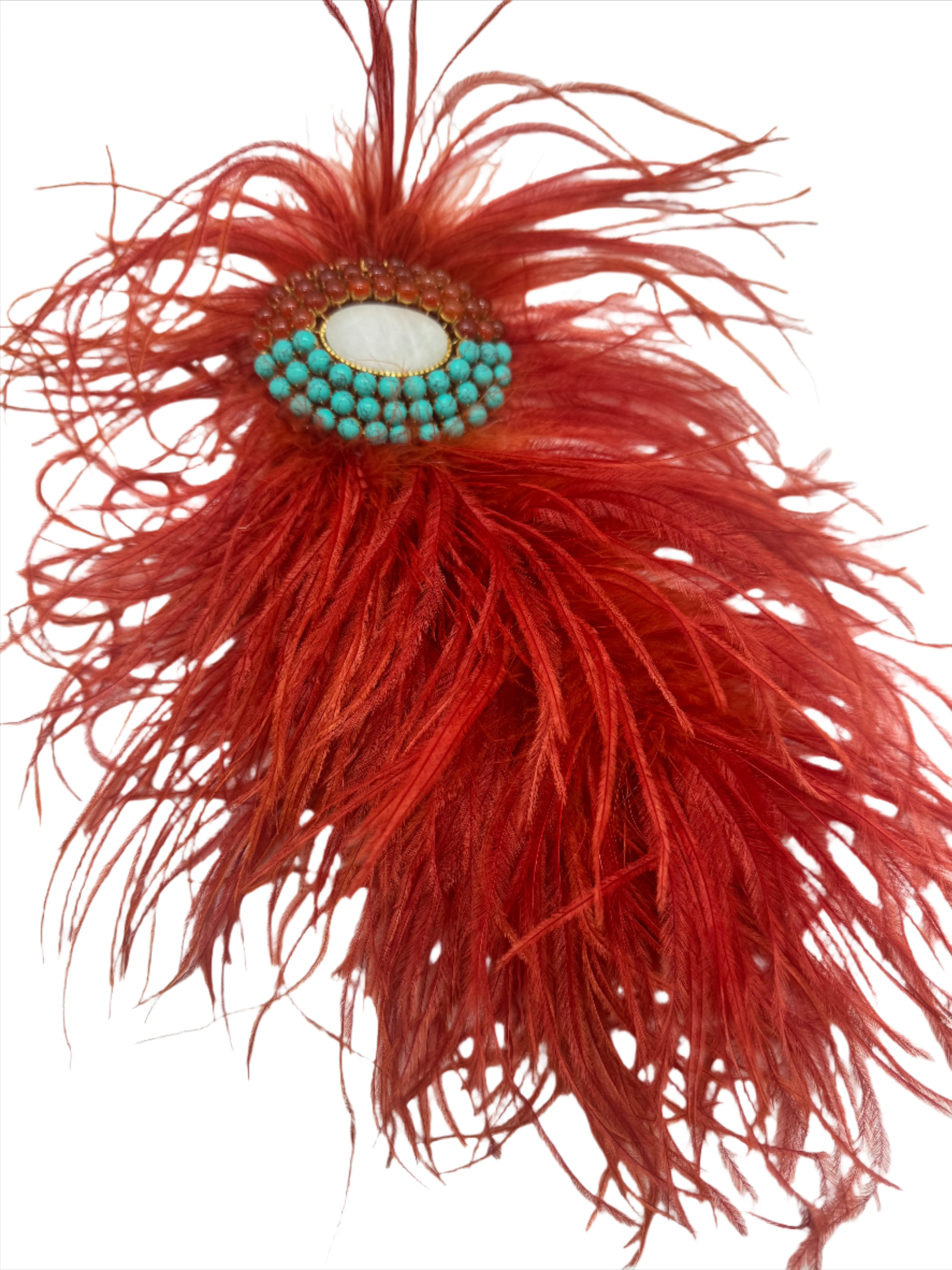 Broochella rust feather brooch pin large bejewelled handmade gold tone embellishment luxury designer women’s men’s