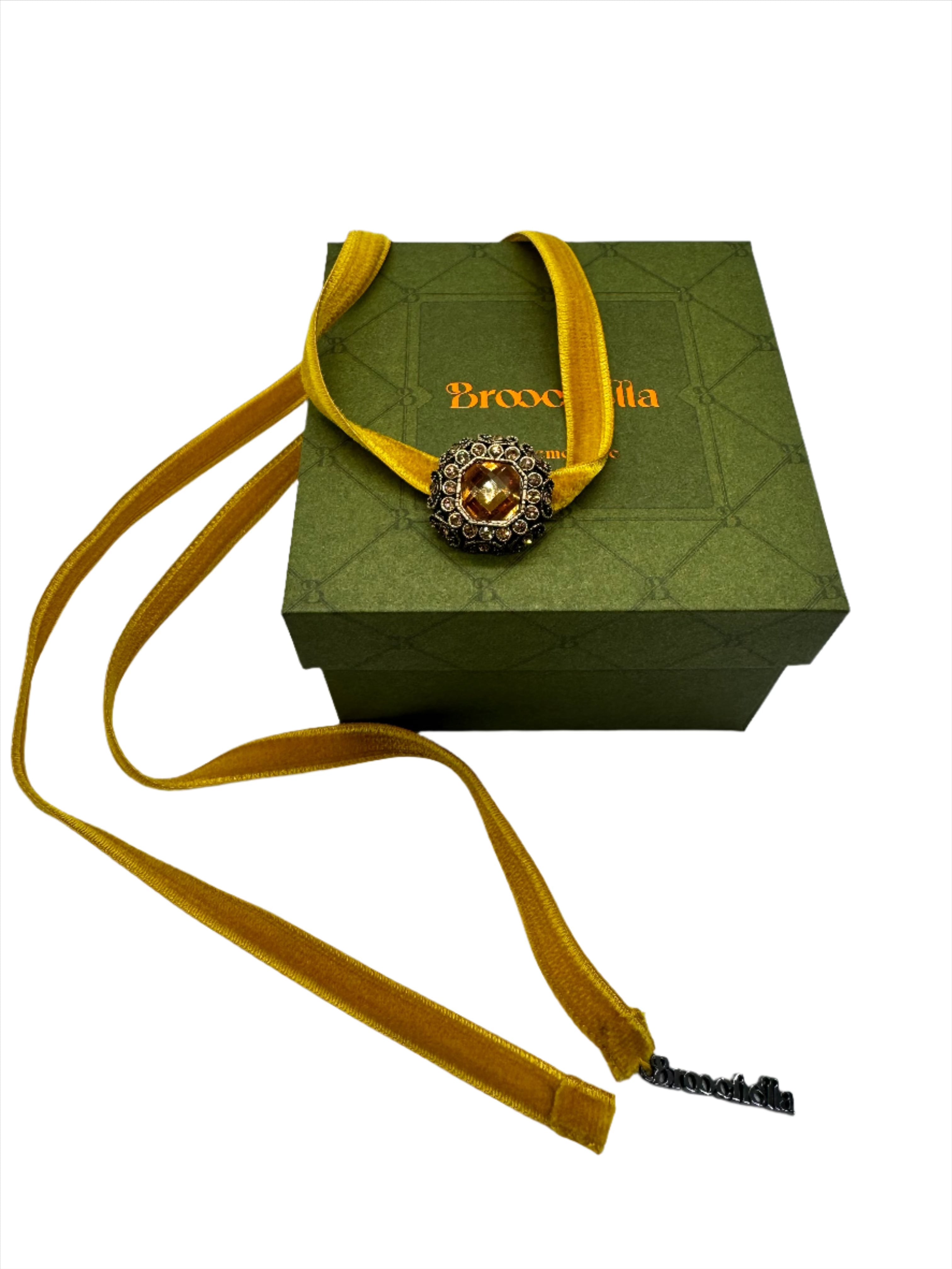 Broochella velvet choker handmade bejewelled centre designer luxury gold